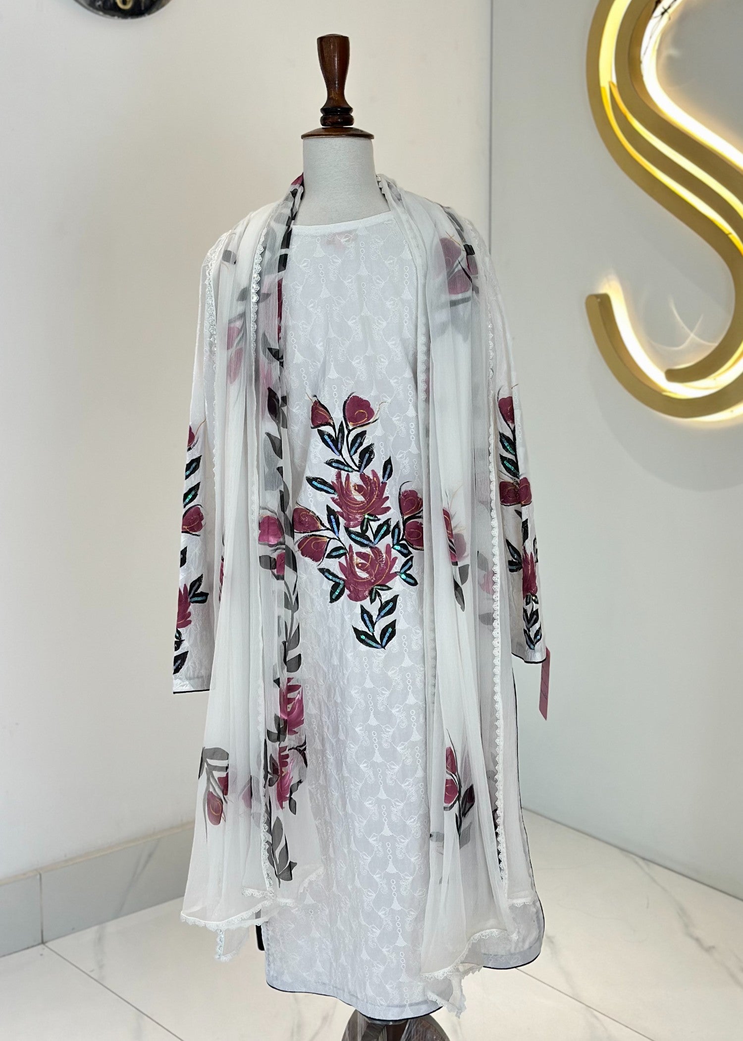 Symas Purple Hand Painted Shirt and Dupatta Women 2pcs