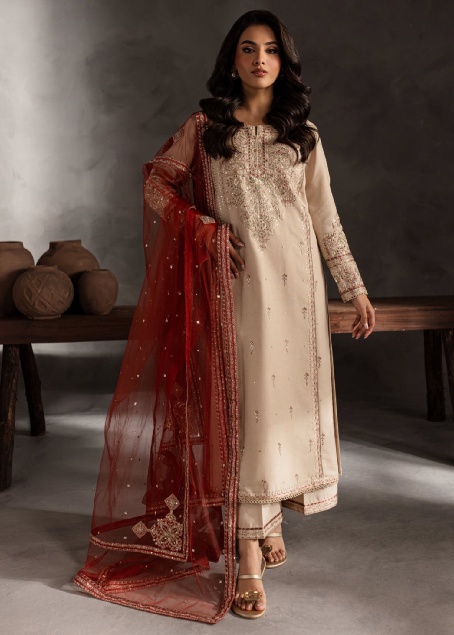 The Turkish Wear Sheen Embroidered Women 3pcs