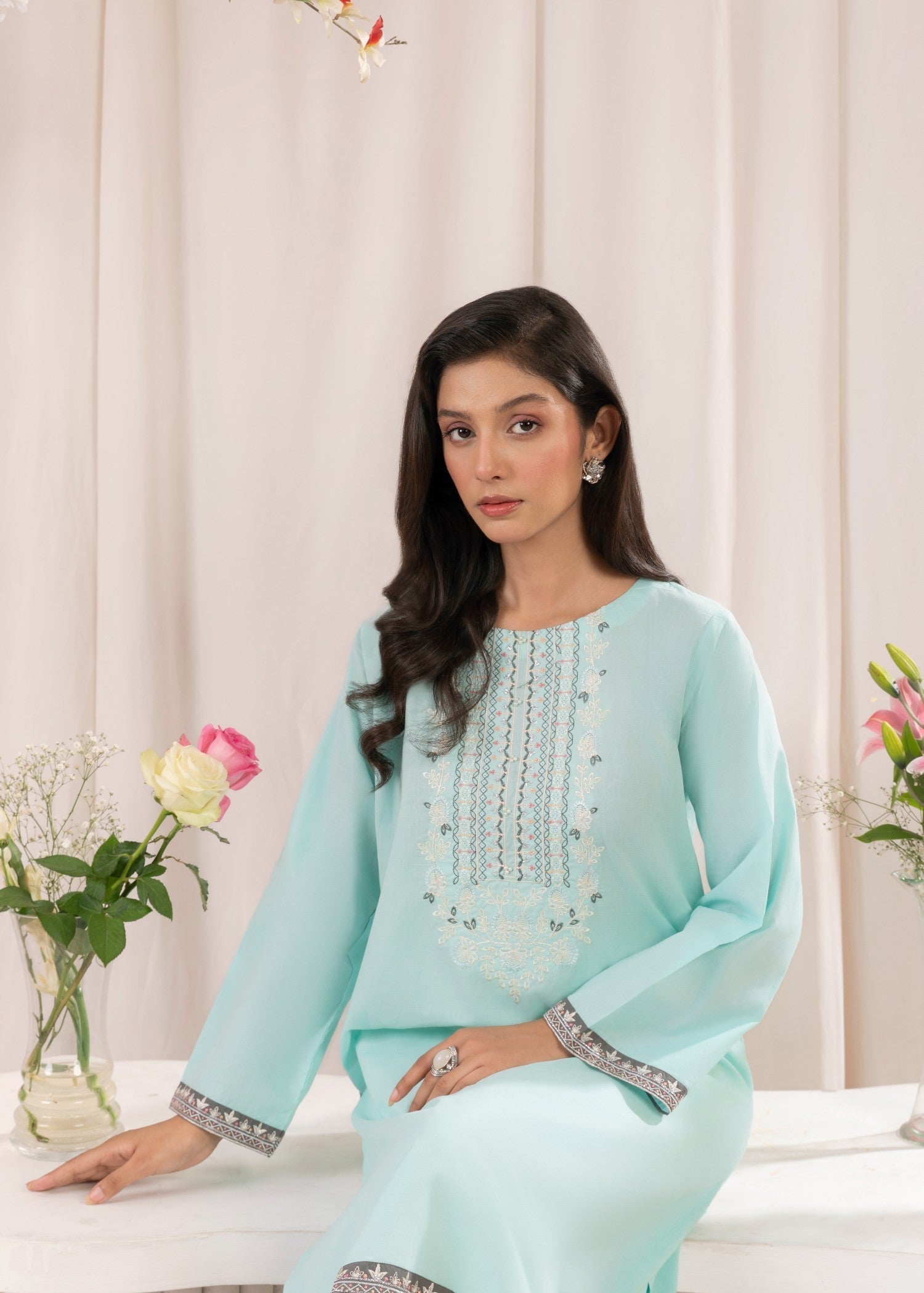Musani Embroidered Lawn Stitched Shirt Sky Blue Women 1pcs