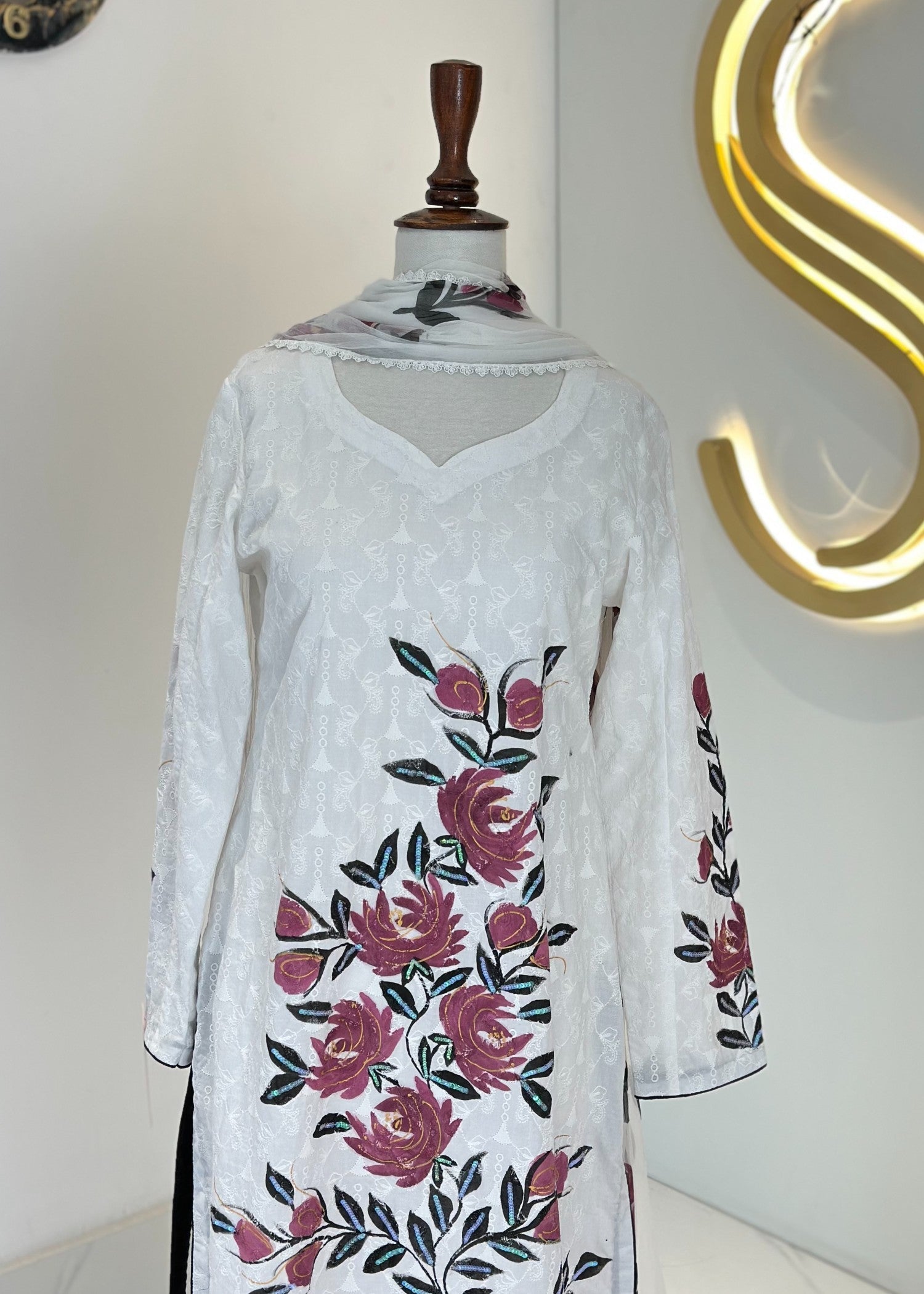 Symas Purple Hand Painted Shirt and Dupatta Women 2pcs