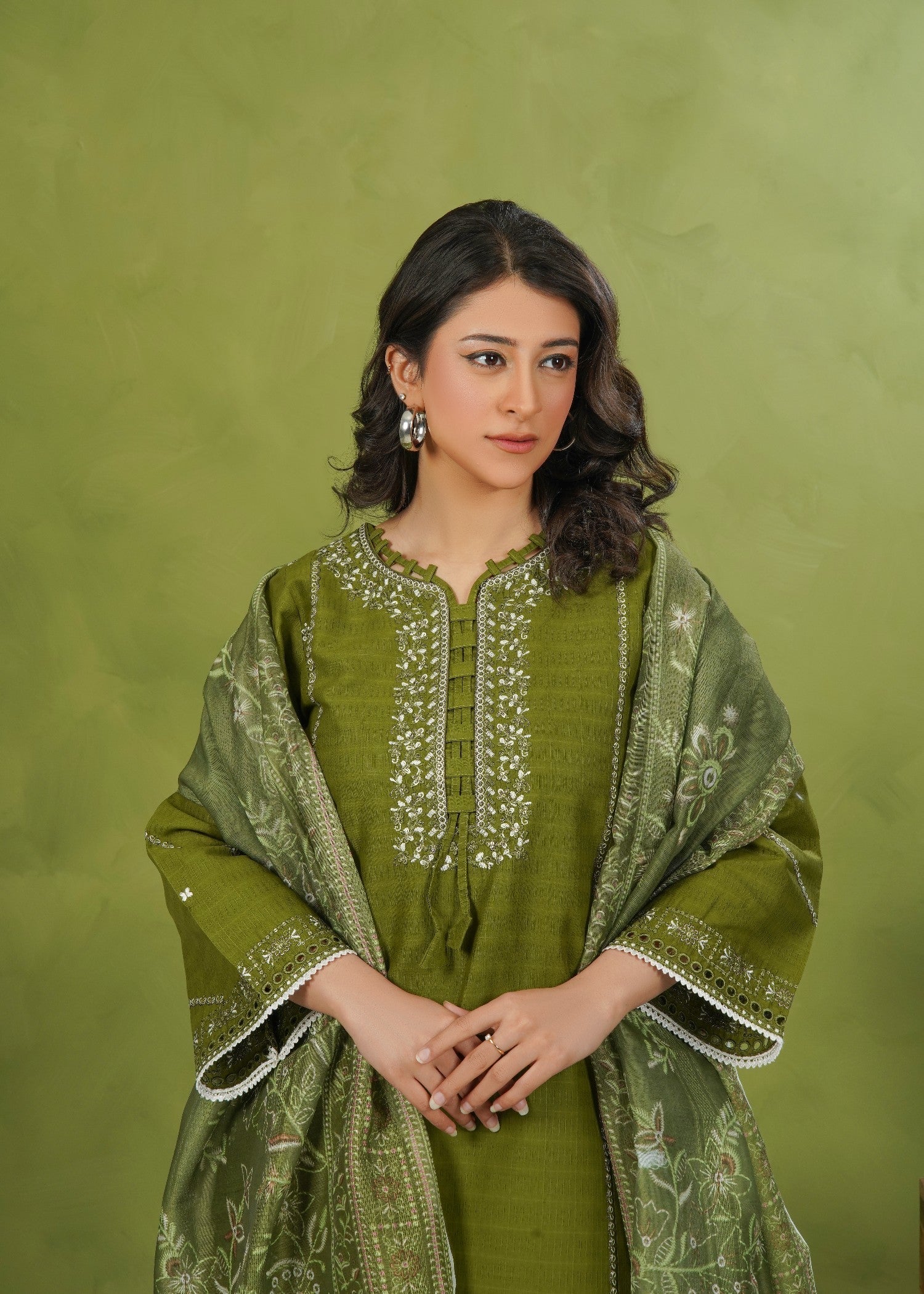 Dareechay Olive Green Embroidered Suite FOS55 Women 3pcs