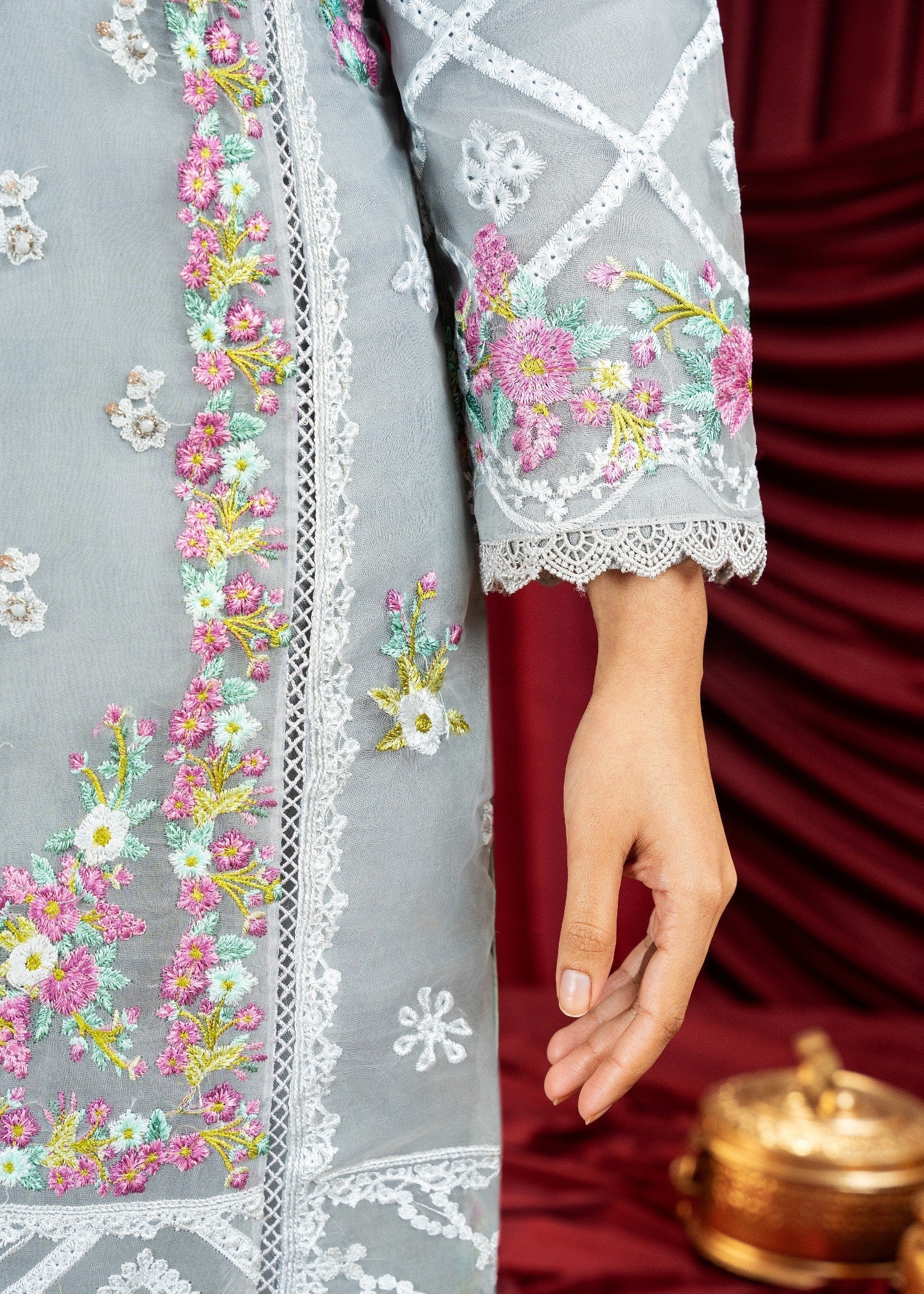 Waniya Awais WAS 177 Steel Grey Stitched Women 3pcs