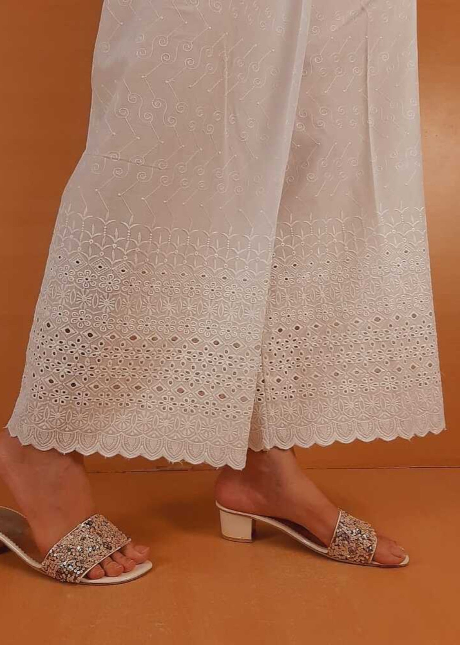 Zardi Chikankari Palazzo With Bottom Lace White ZT464 Women 1pcs