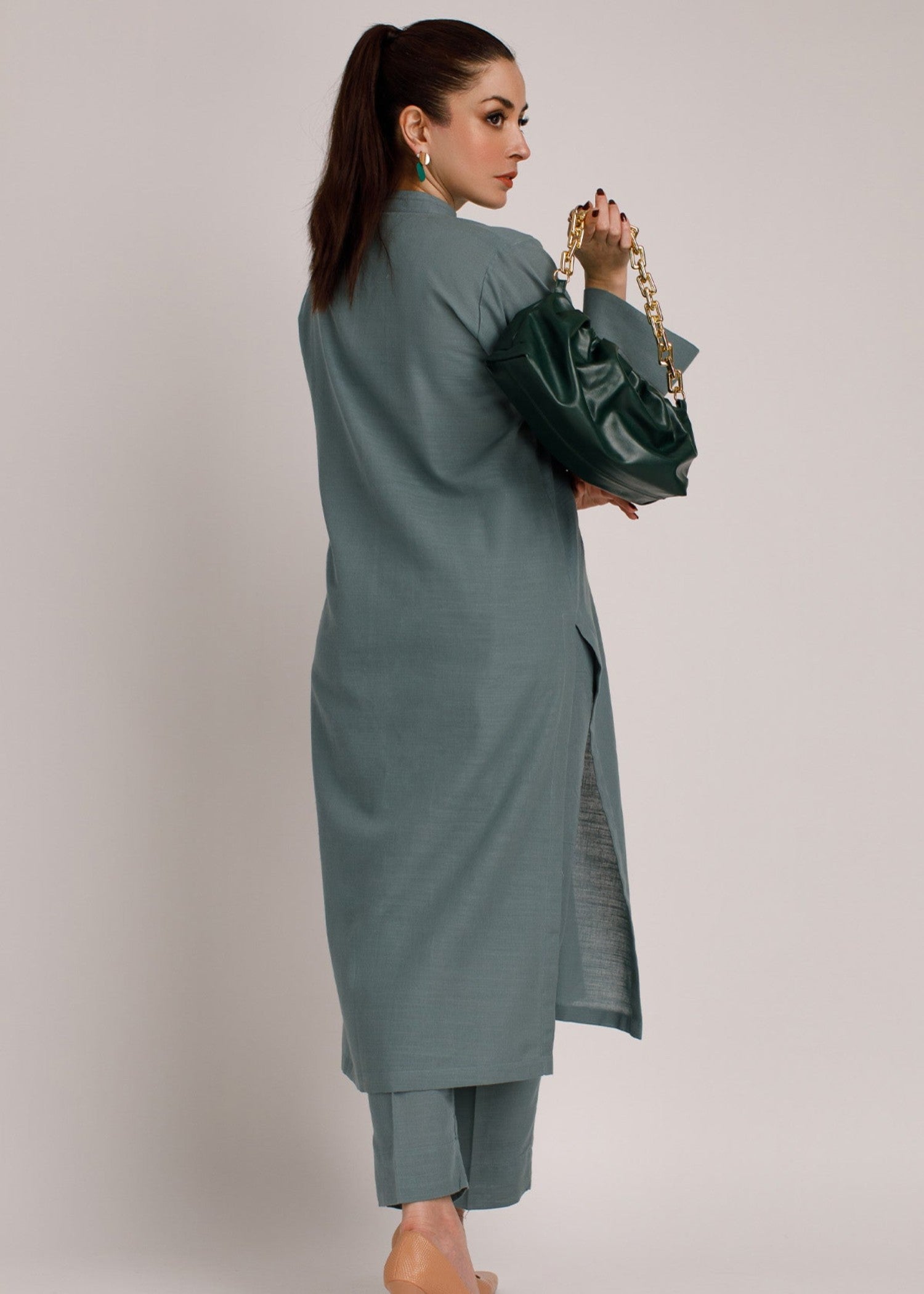 Peach Republic Stone Grey Khaddar Suit Women 2pcs
