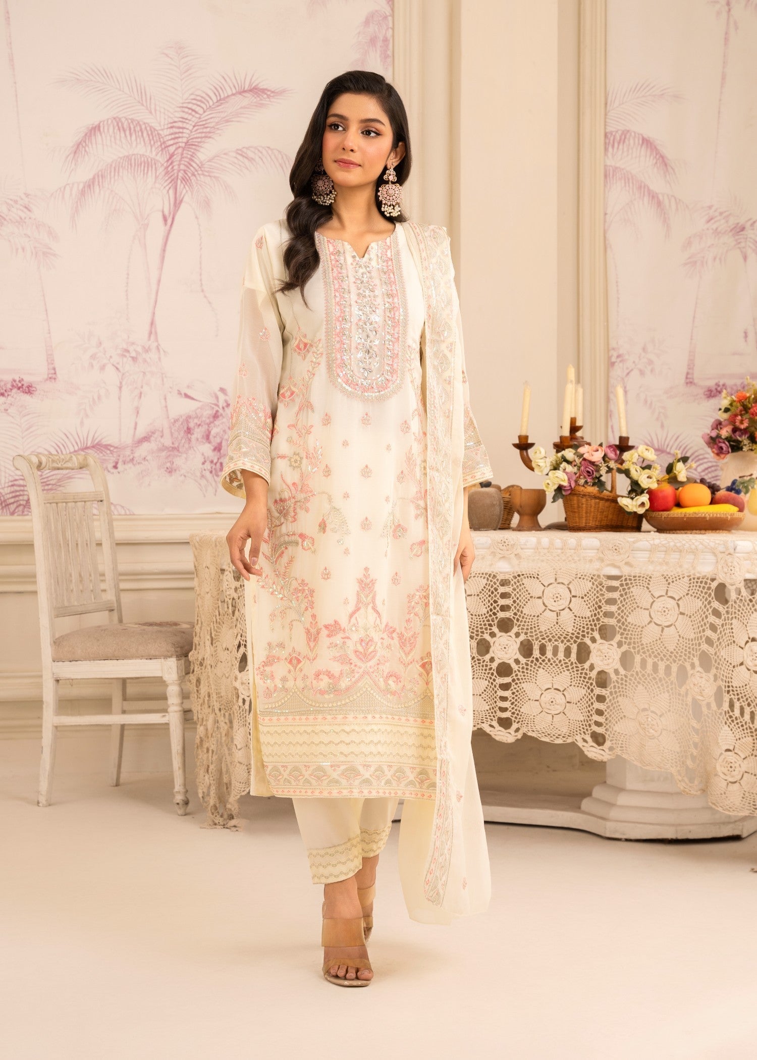 Four Season Boutique MEHAK CHIFFON CREAM Women 3pcs