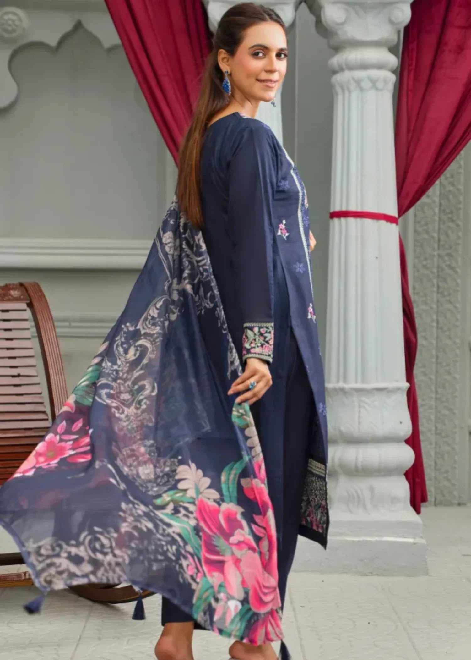 Designer Rack cotton blue embraided Women 3pcs