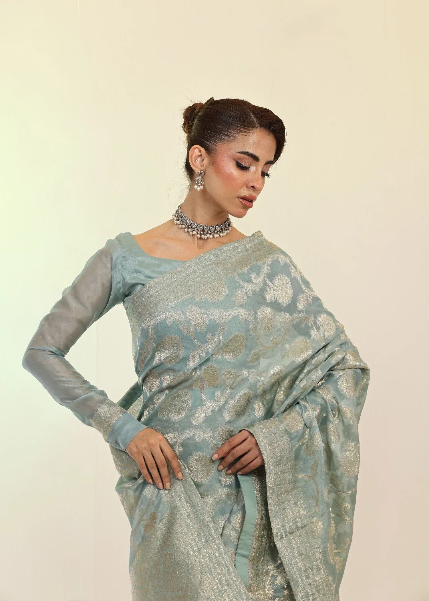 Ripret Mint Banarsi Saree Women 3pcs