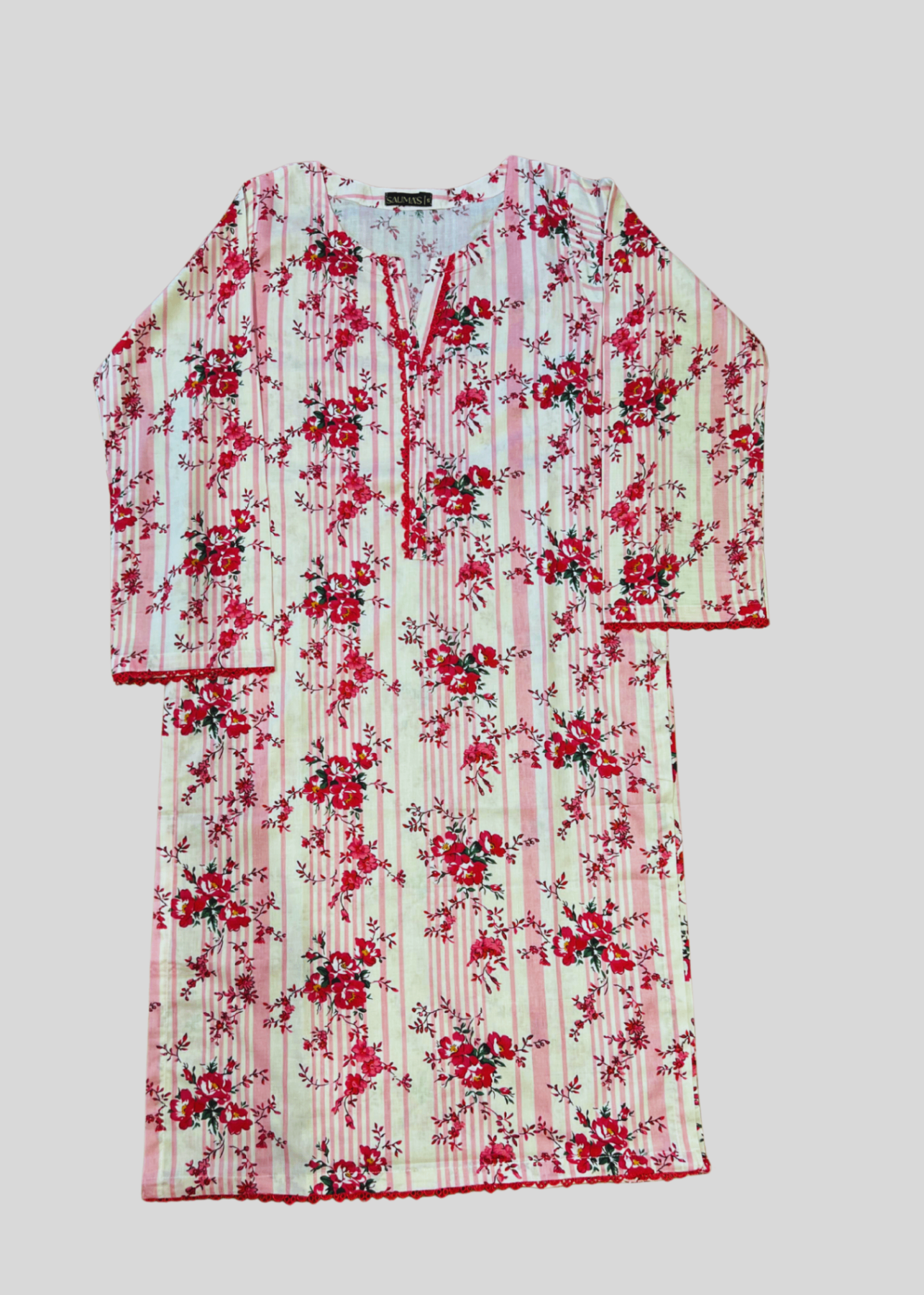 Salimas Pink Floral Striped Lawn Cotton Suit Women 2pcs