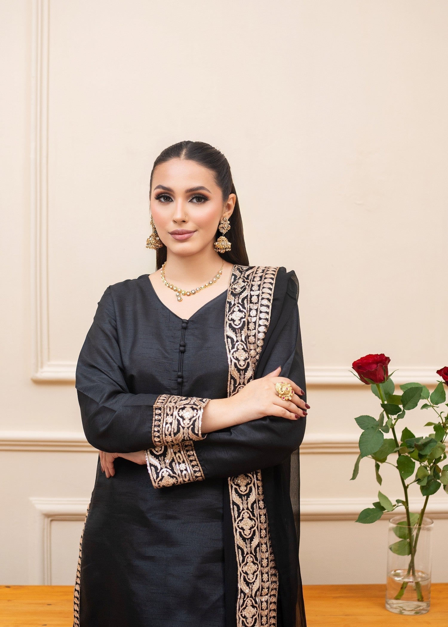 Alyssa BLACK RAWSILK SUIT ALL306 Women 3pcs