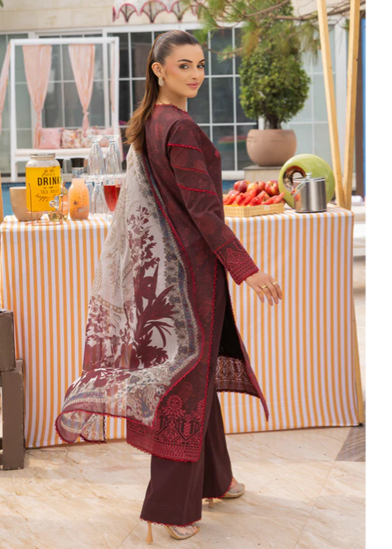 Meeral Luxe Mehroon Twilight Flora Women 3pcs