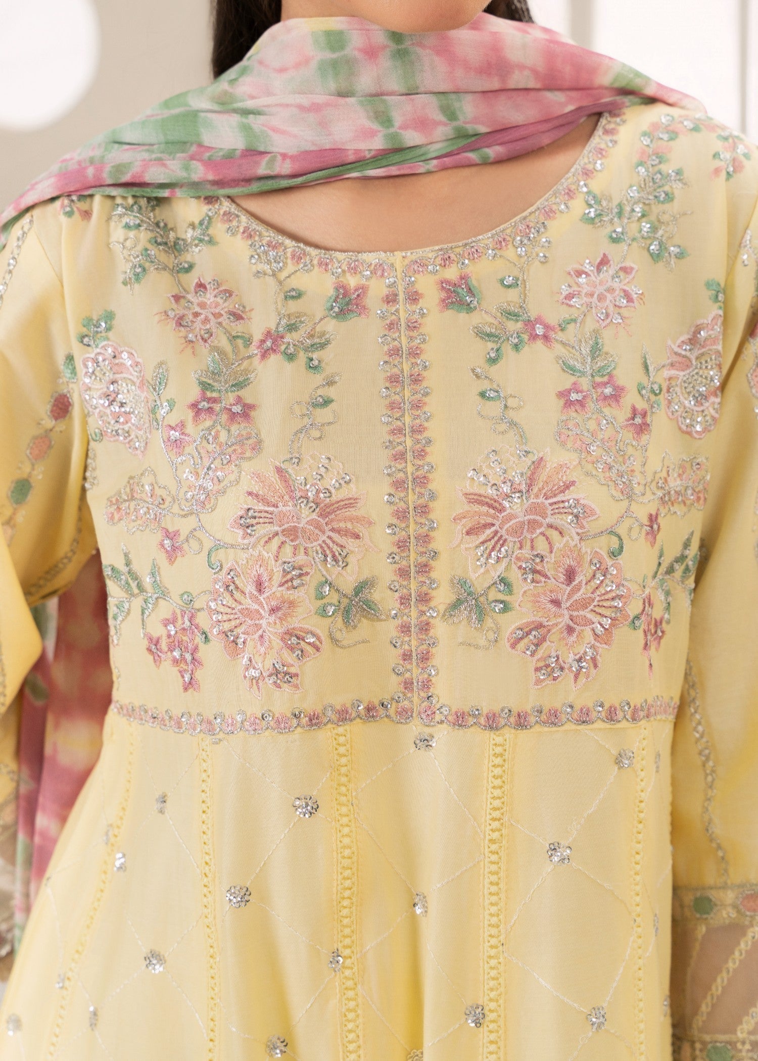 Khubsurat 3802 KH CT Lemon Embroidery Long Frock Cotton Women 3pcs