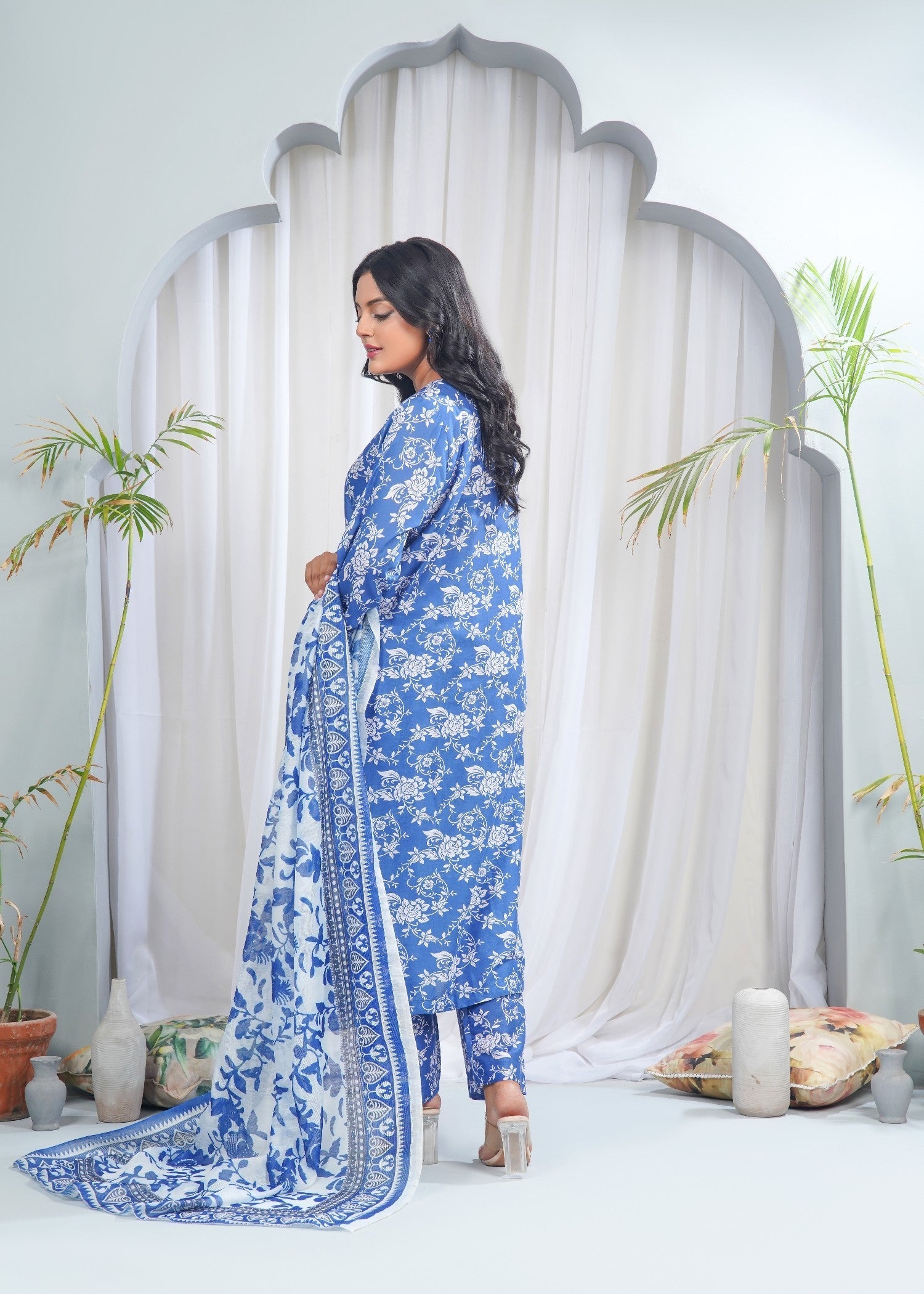 Dareechay Royal Blue Print Suit FOP34 Women 3pcs
