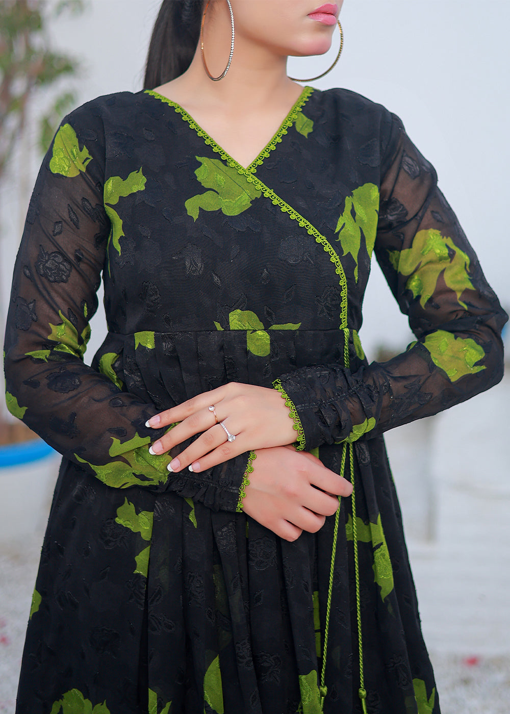 Green Printed black and maxi Women 1pcs