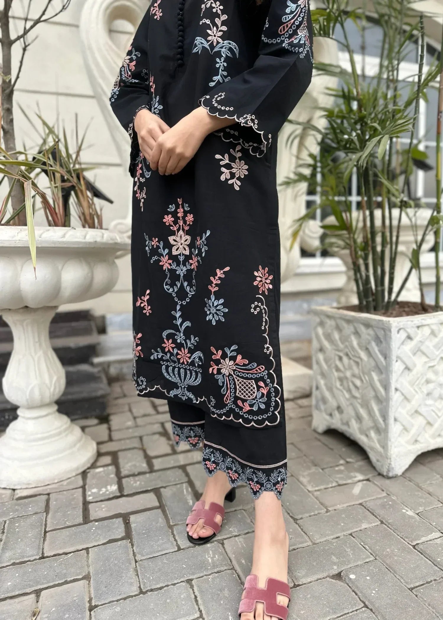 Sabahaats "Noir Flora | Black Luxury Embroidered " Women 2pcs