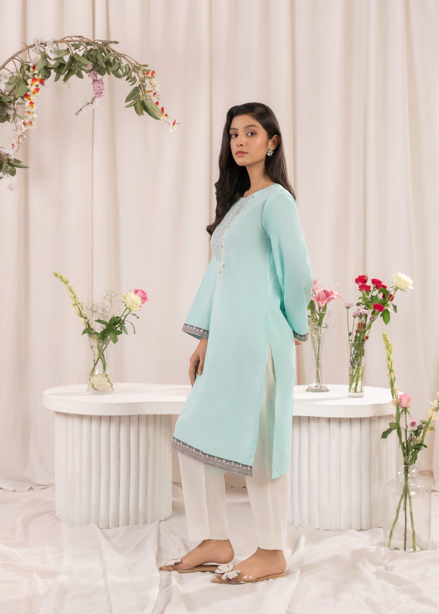 Musani Embroidered Lawn Stitched Shirt Sky Blue Women 1pcs