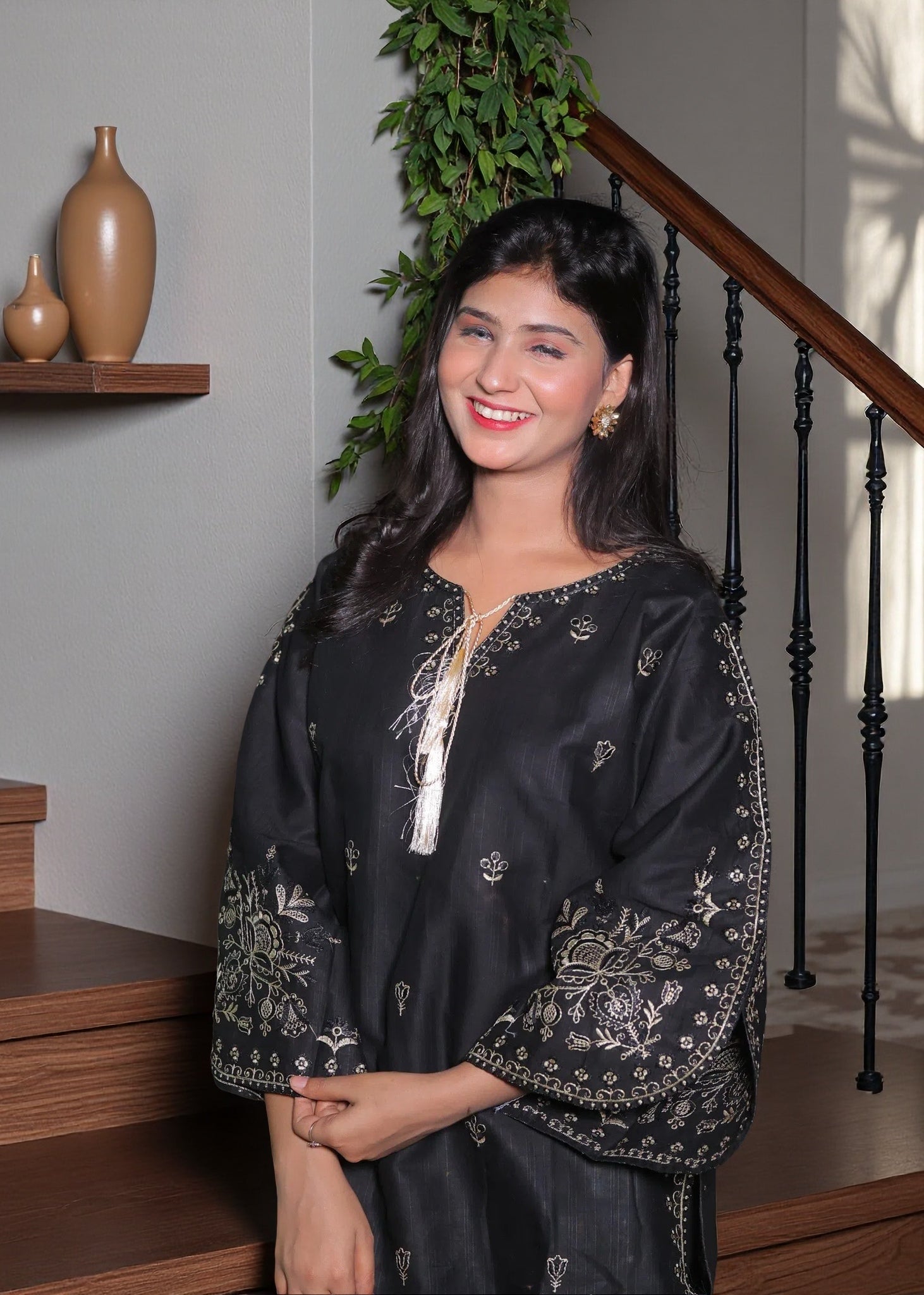 Haraj Collections Midnight Bloom Embroidered Cotton Women 2pcs