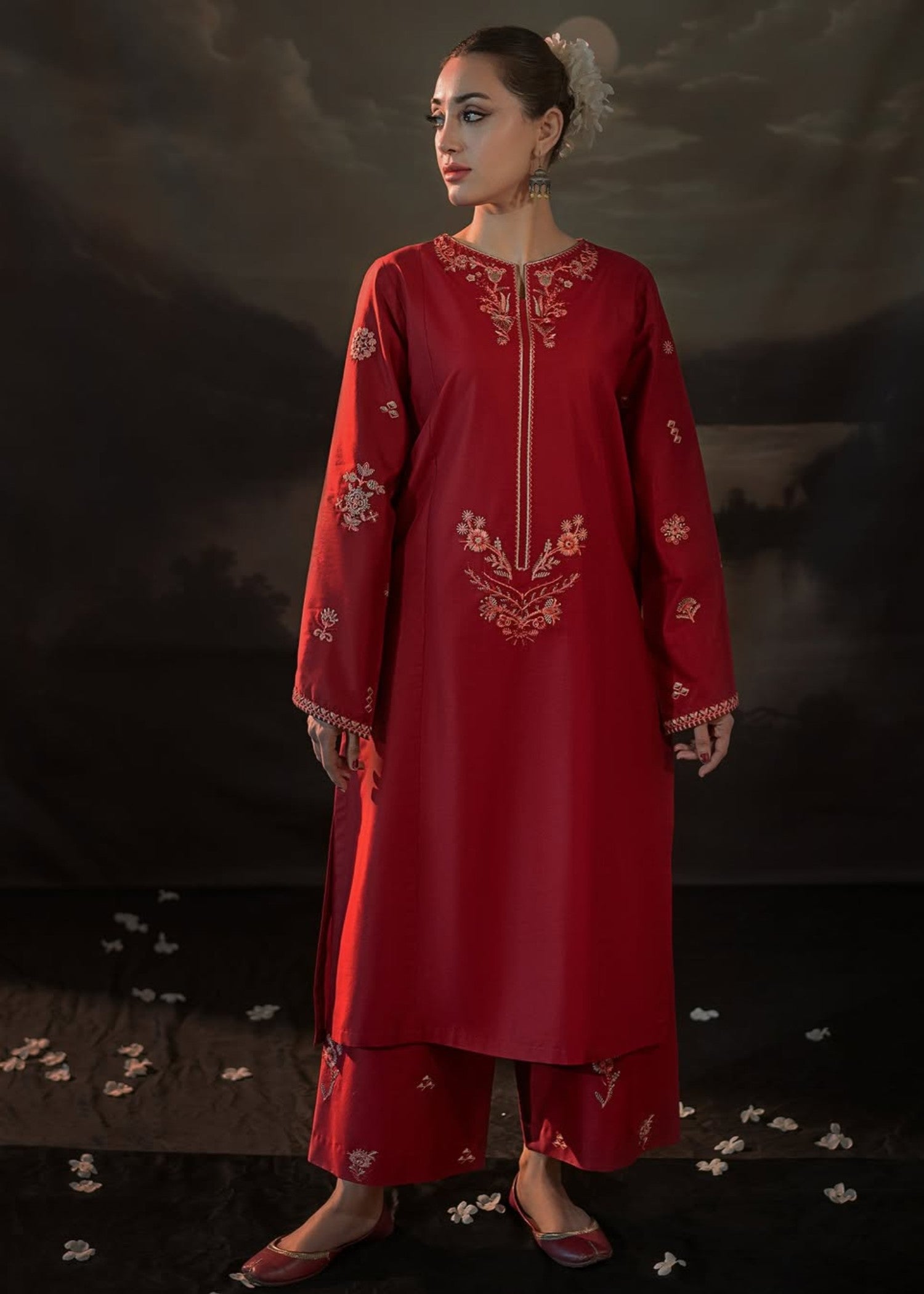 Gulposh Tulip (Embroided ) Red Women 2pcs