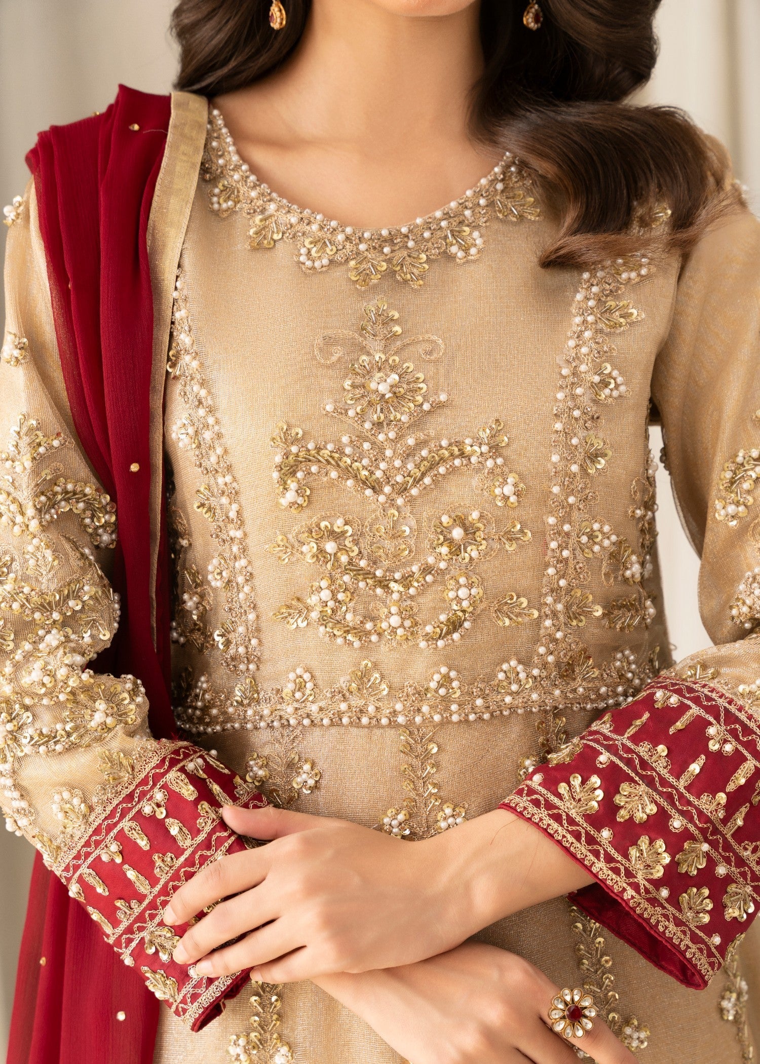 Khubsurat 3871 KH ZR NT Golden Emboridered Long Maxi Women 3pcs