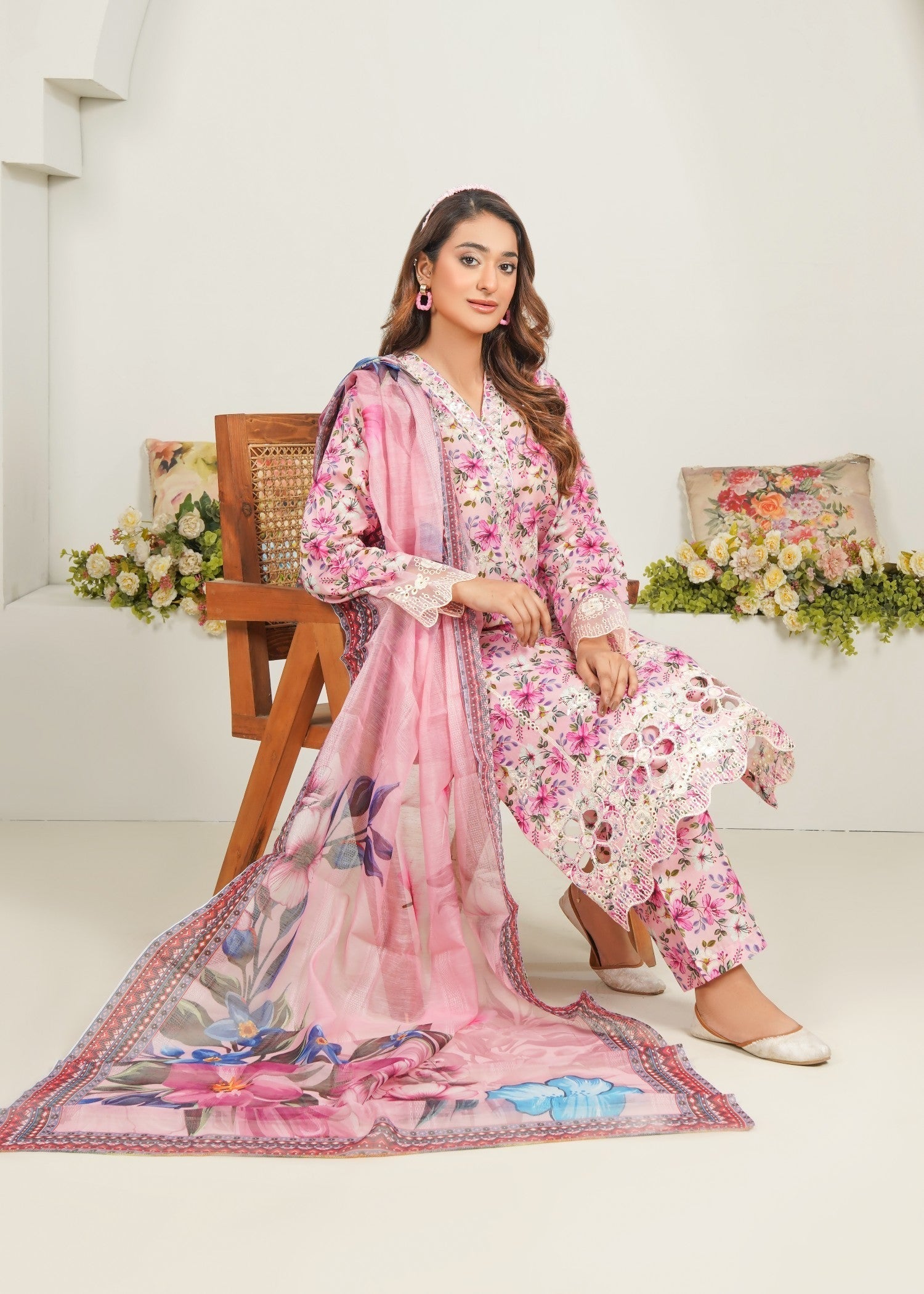 Dareechay Pink Blush Bloom Print Suit FOP31 Women 3pcs
