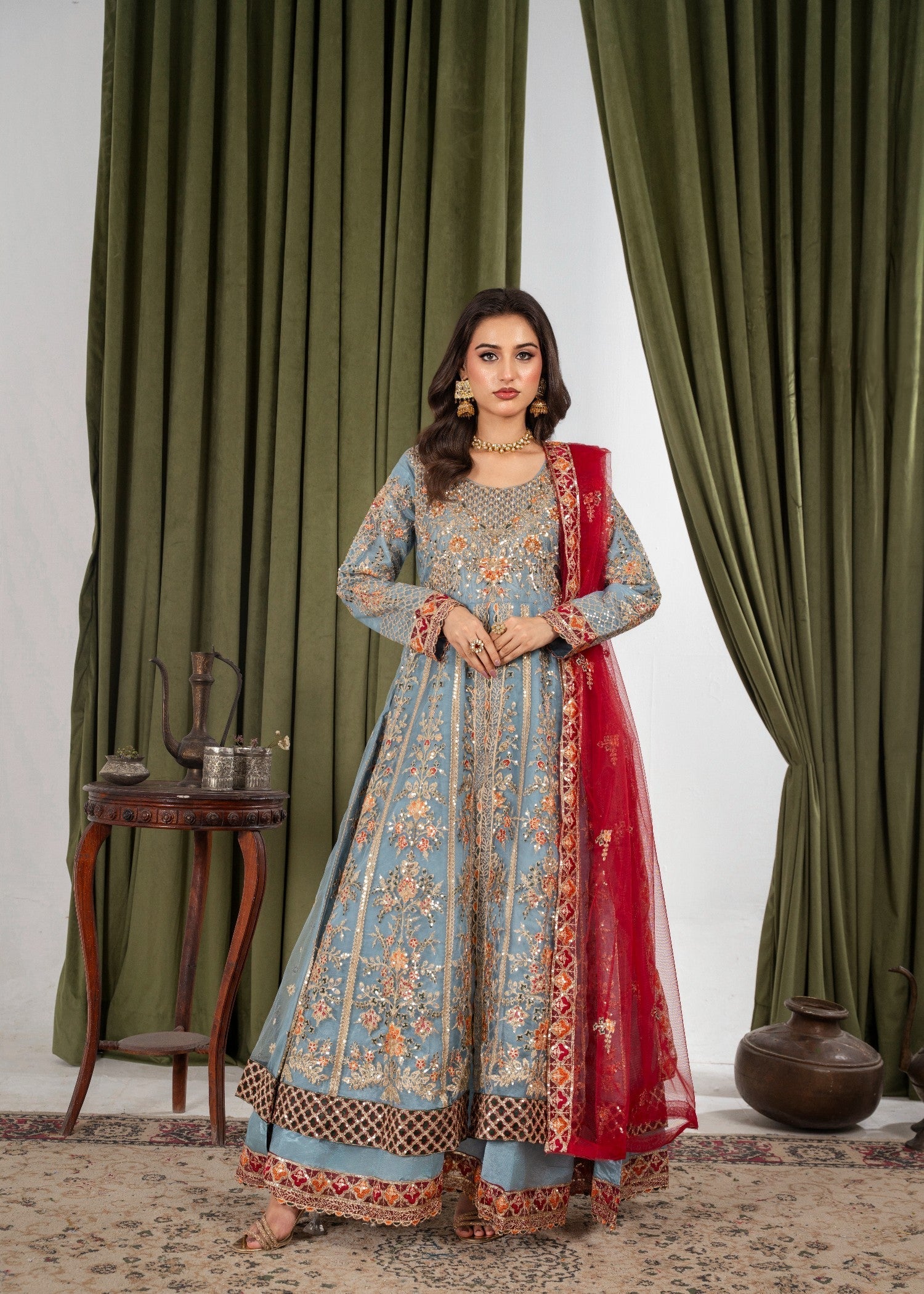 Hkb Officials Arzu Ice Blue & Maroon Maxi Women 3pcs