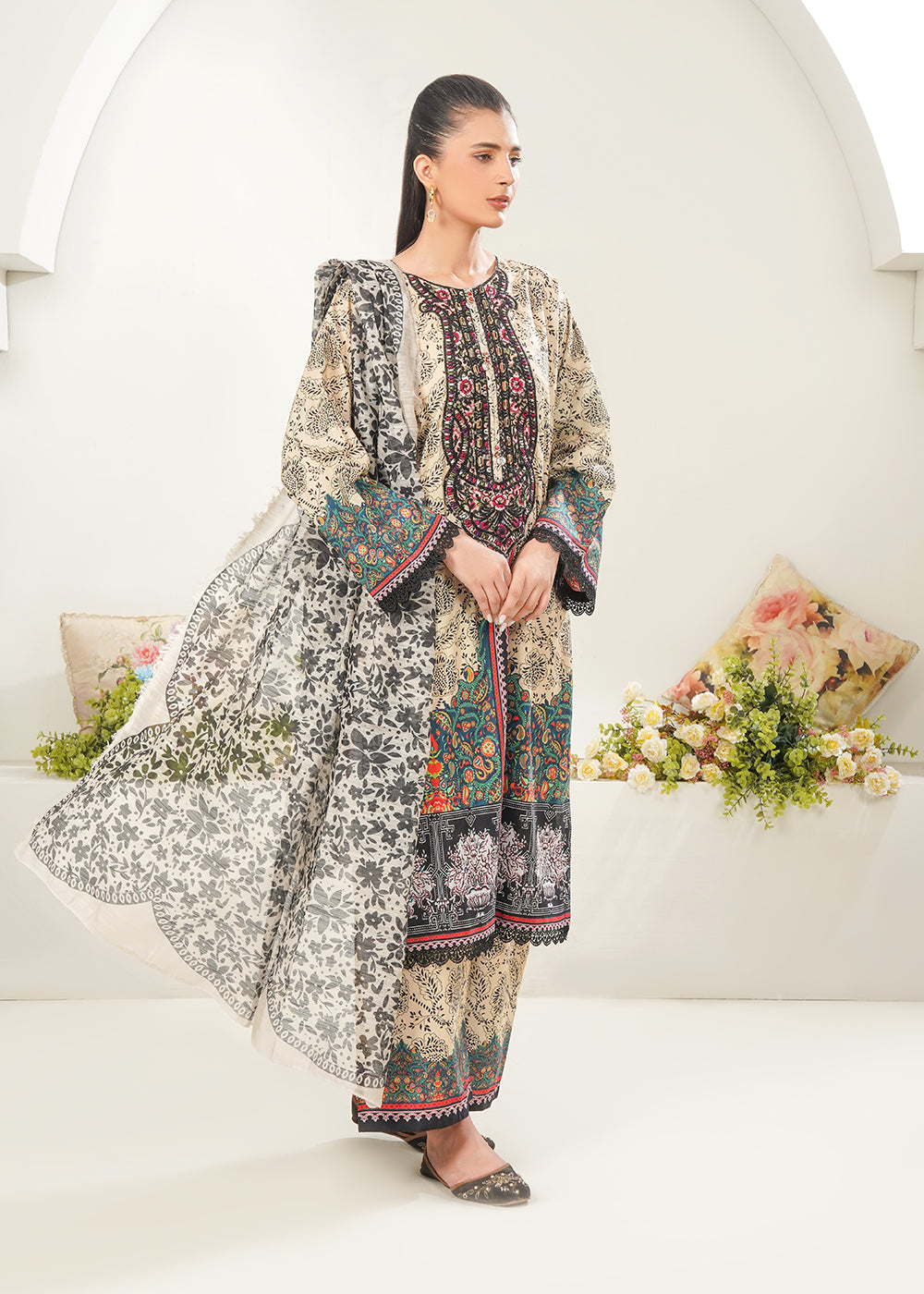 Elara Official Zareen Classic Beige Women 3pcs