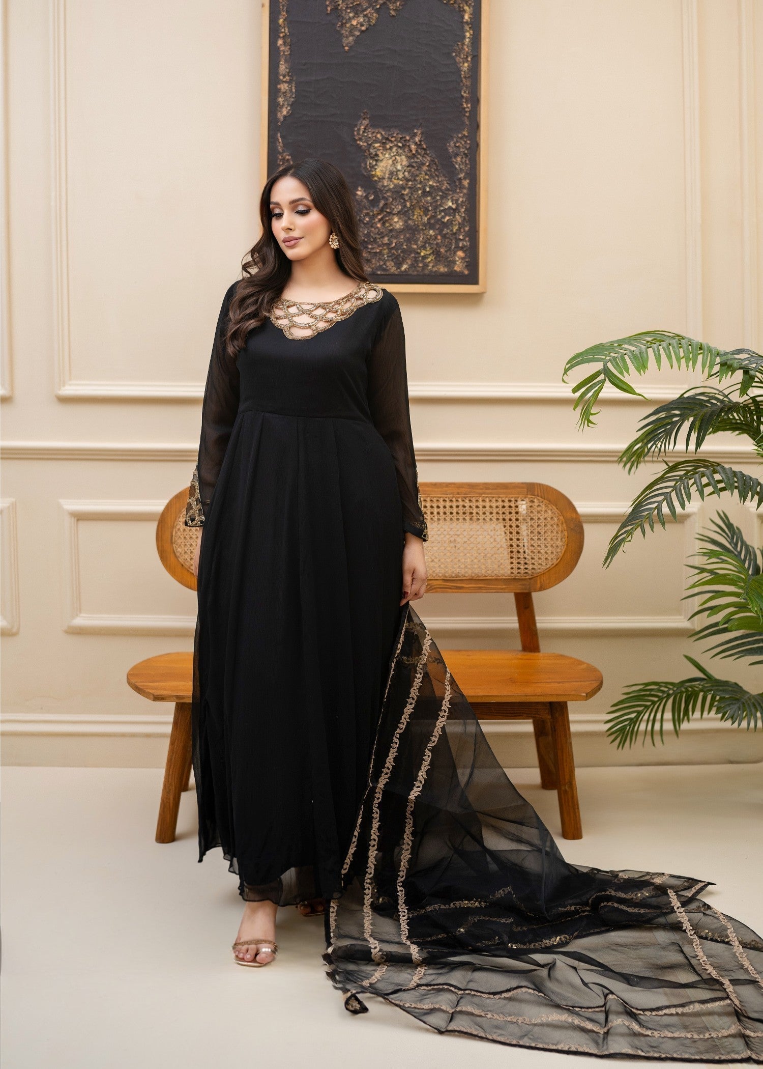 Alyssa BLACK CHIFFON MAXI ALL307 Women 3pcs