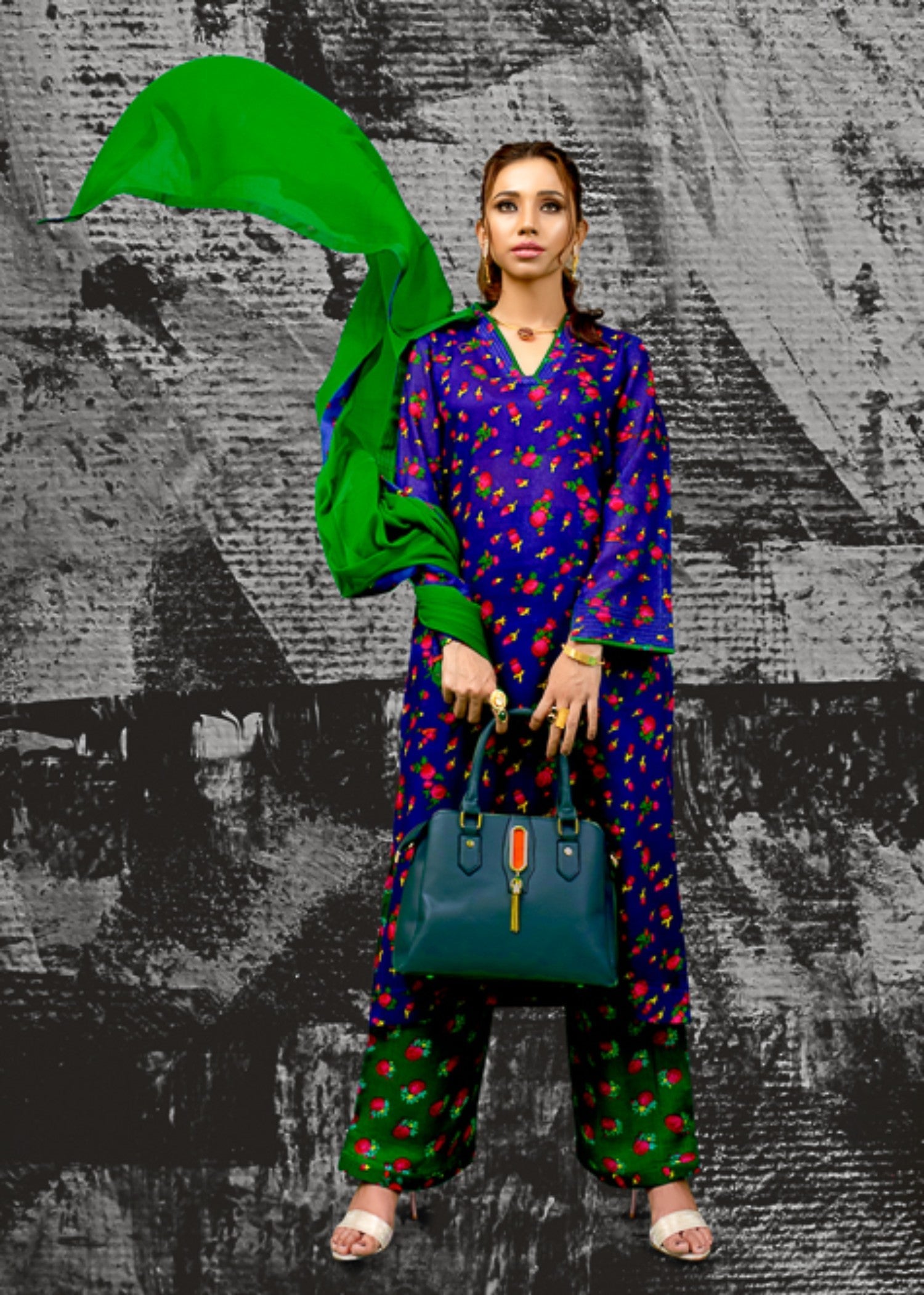 Nuqsh Blue with Green NRN 004 Women 3pcs