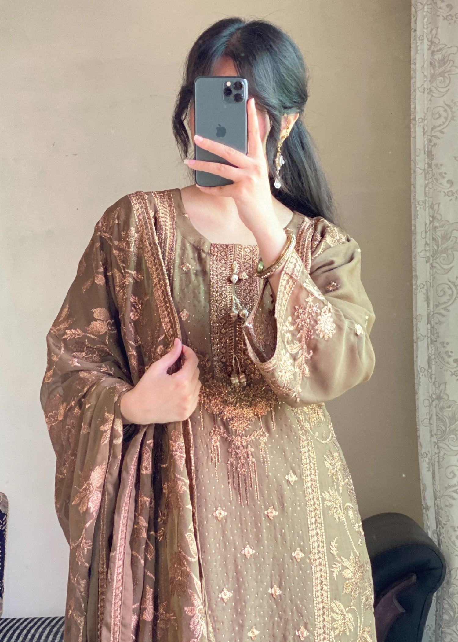 Four Season Boutique ARZOO CHIFFON CHIKKU BROWN Women 3pcs