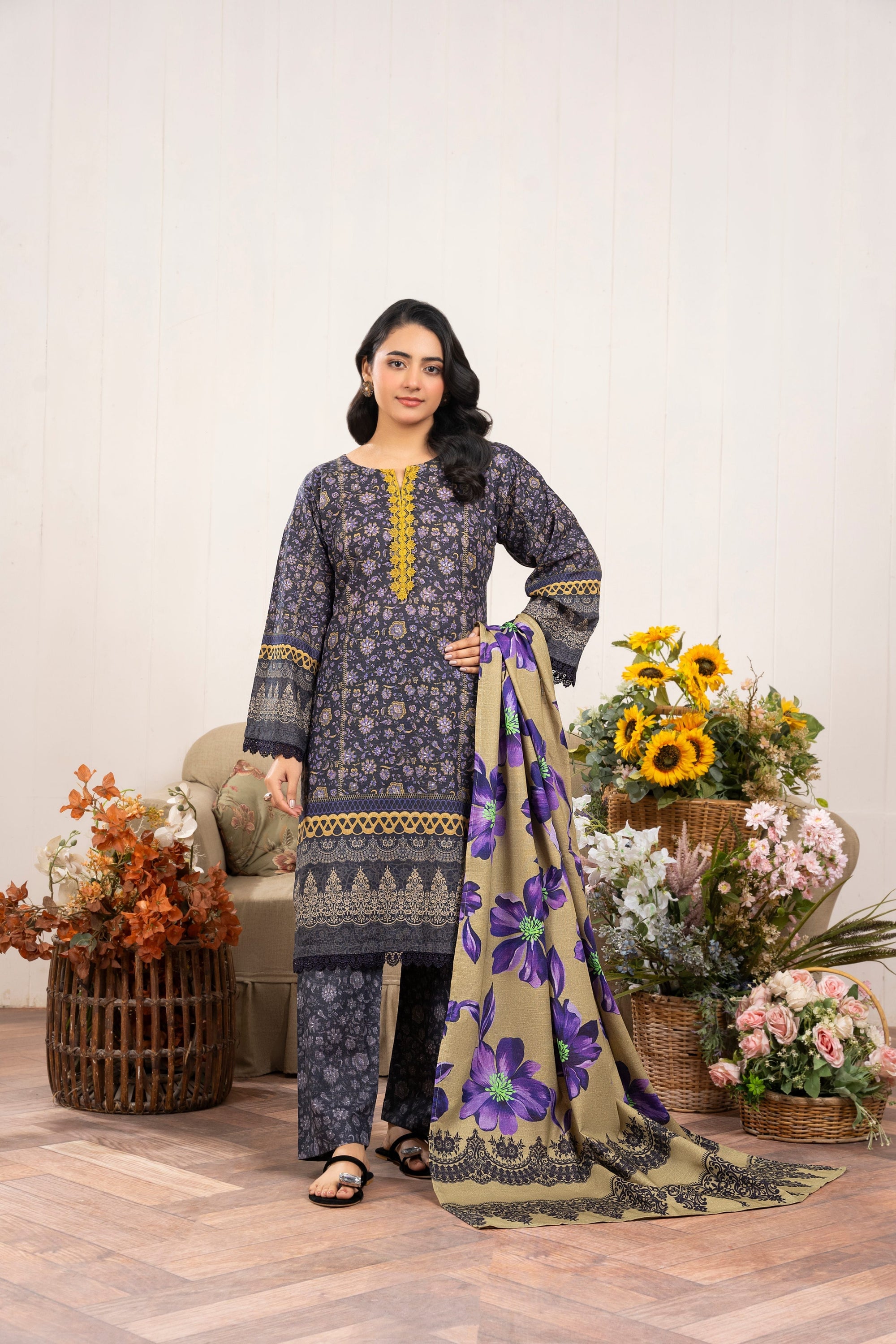 Wearalayah Women Daily Wear Winter Zinc Grey Unstitched Women 3pcs