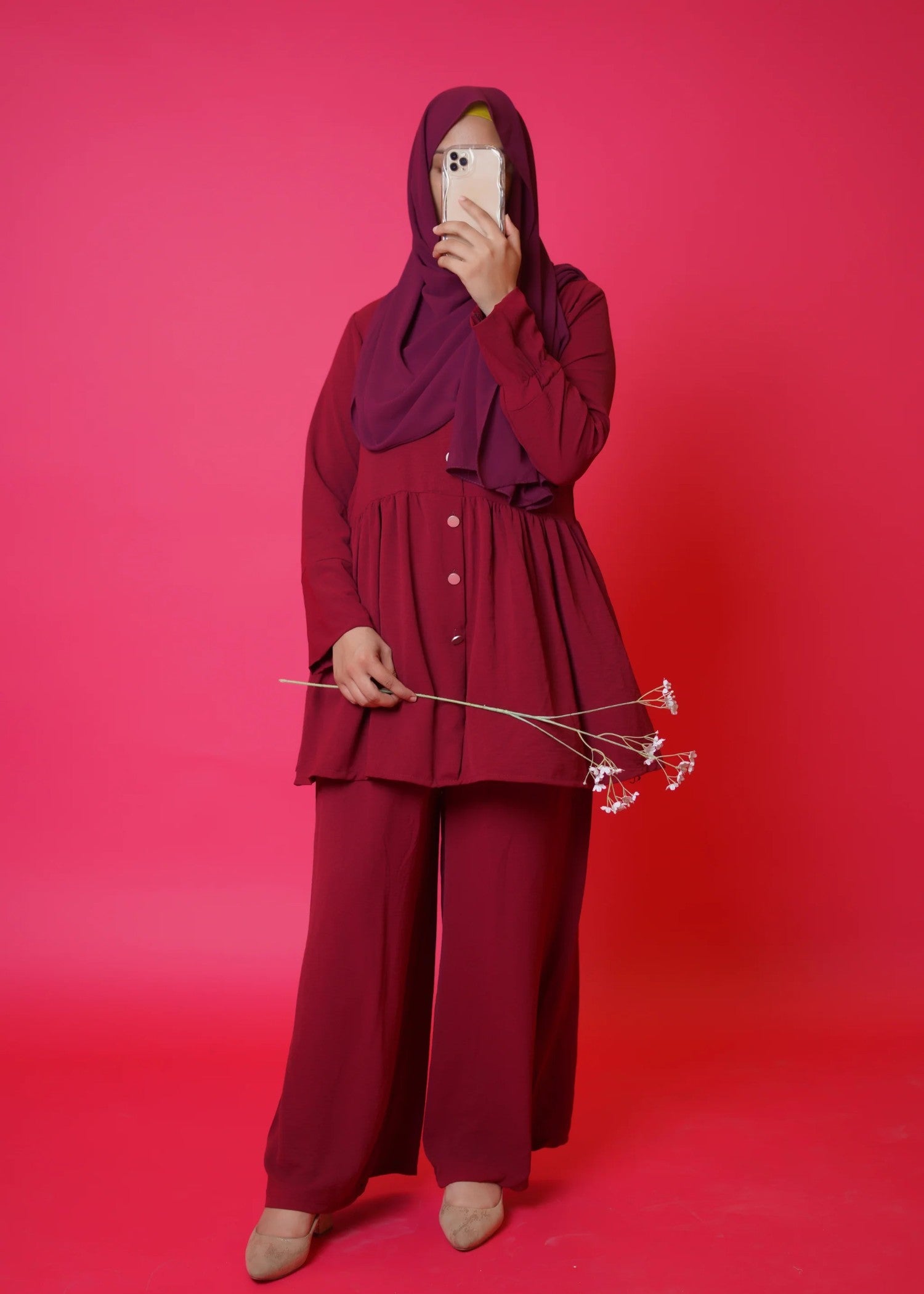 Imtiazbyalrubab Iris Frock Style Co Ord Set Maroon Women 2pcs