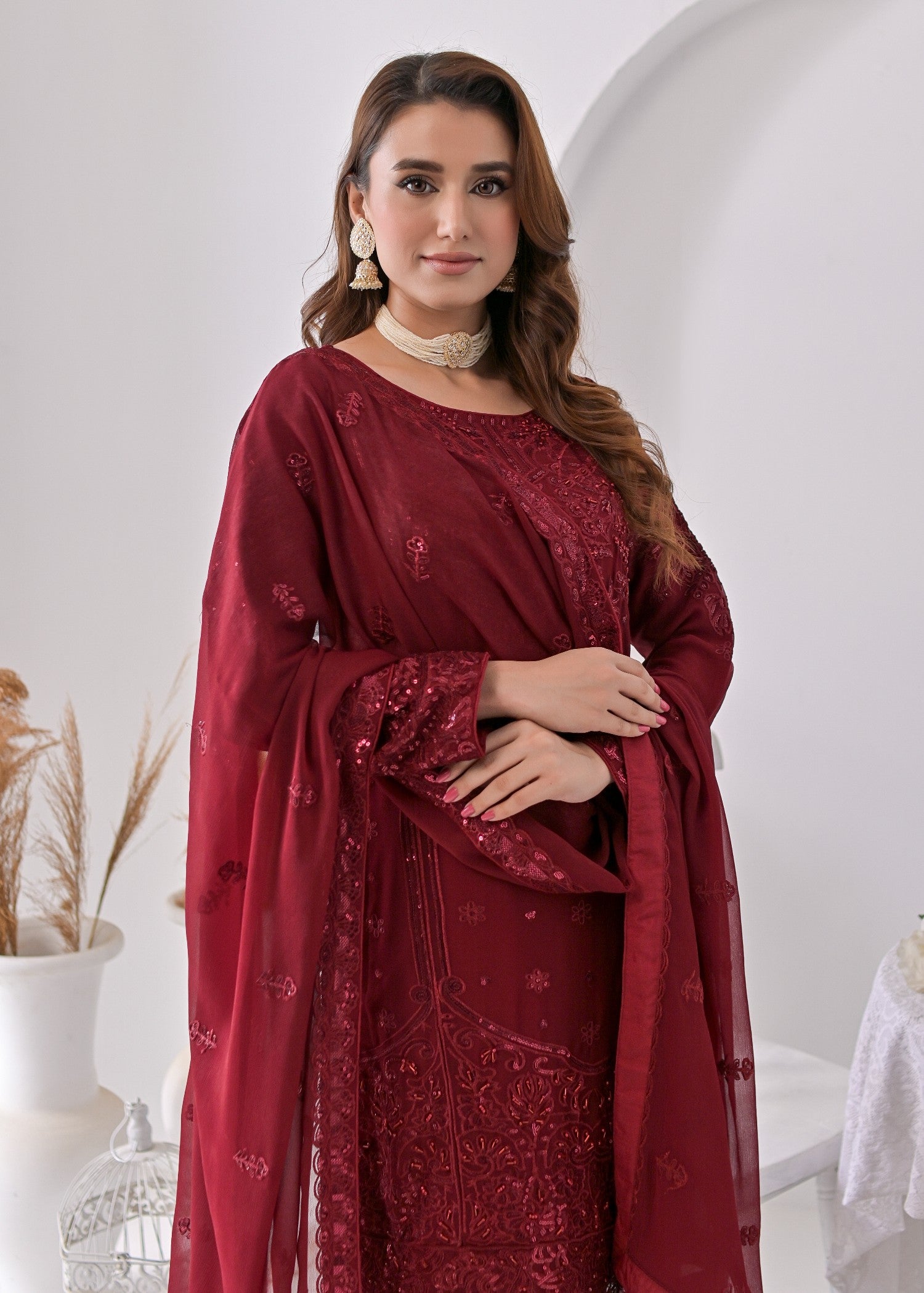 Qasim Anwer By Chandni Bridals LYDIA (MAROON) Women 3pcs