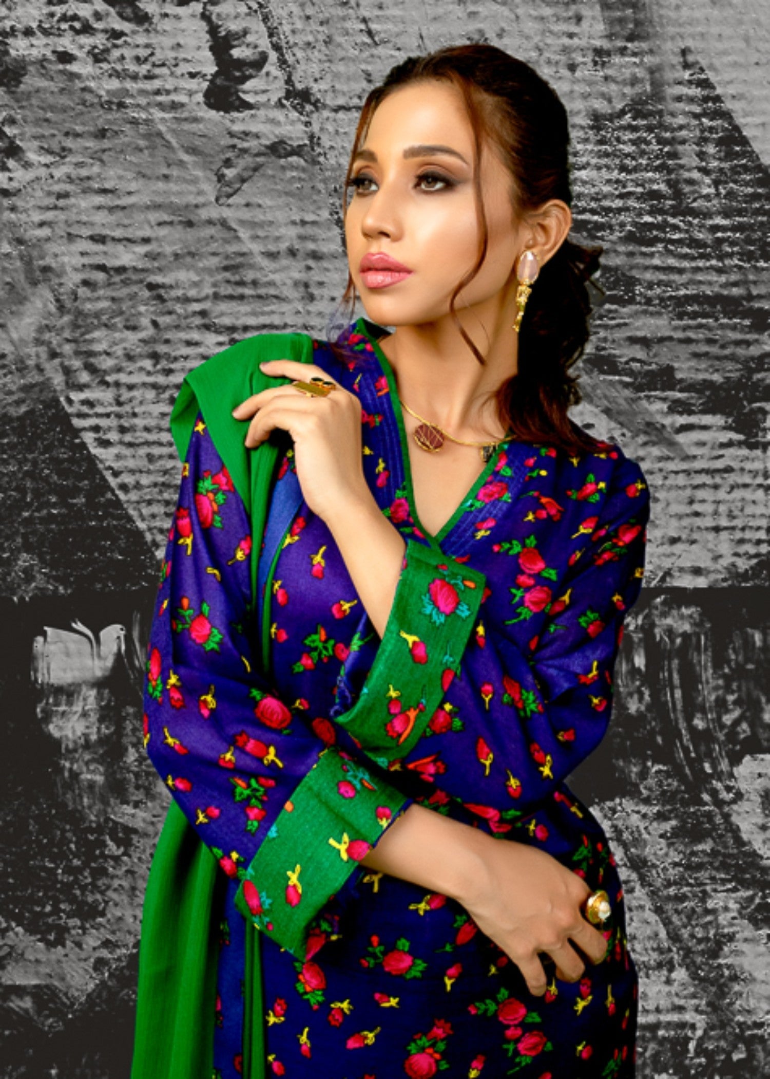 Nuqsh Blue with Green NRN 004 Women 3pcs