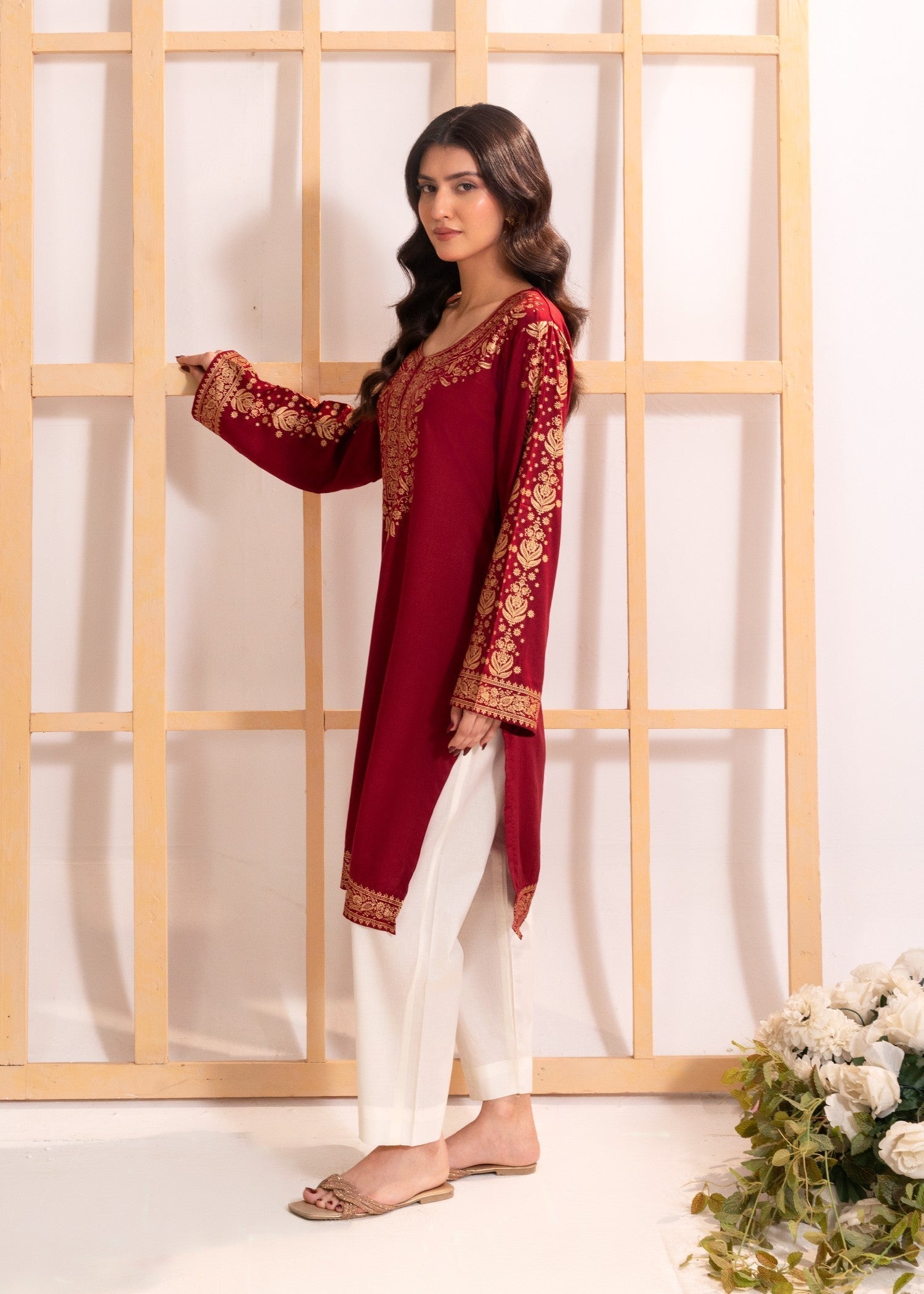 Zeekstore Maroon printed kurta Only Women 1pcs