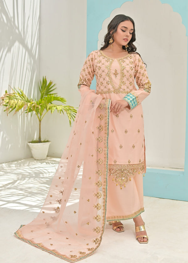 Qasim Anwer By Chandni Bridals BANOU (PEACH) Women 3pcs