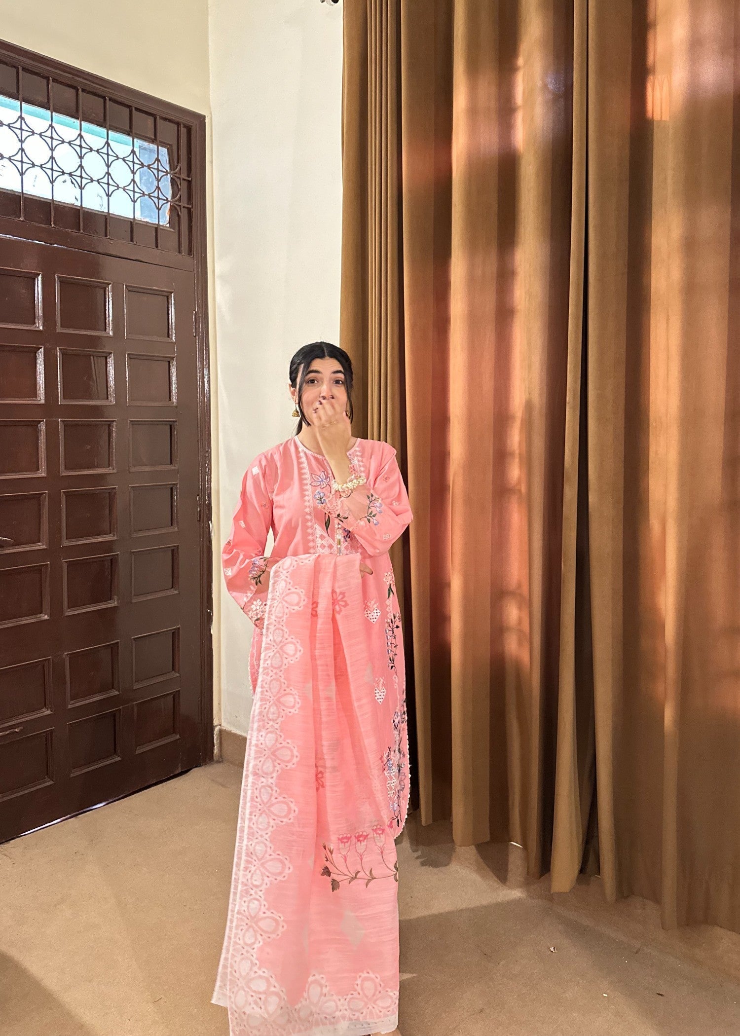 Attirepret Soft Pink Cotton Embroidered Women 3pcs