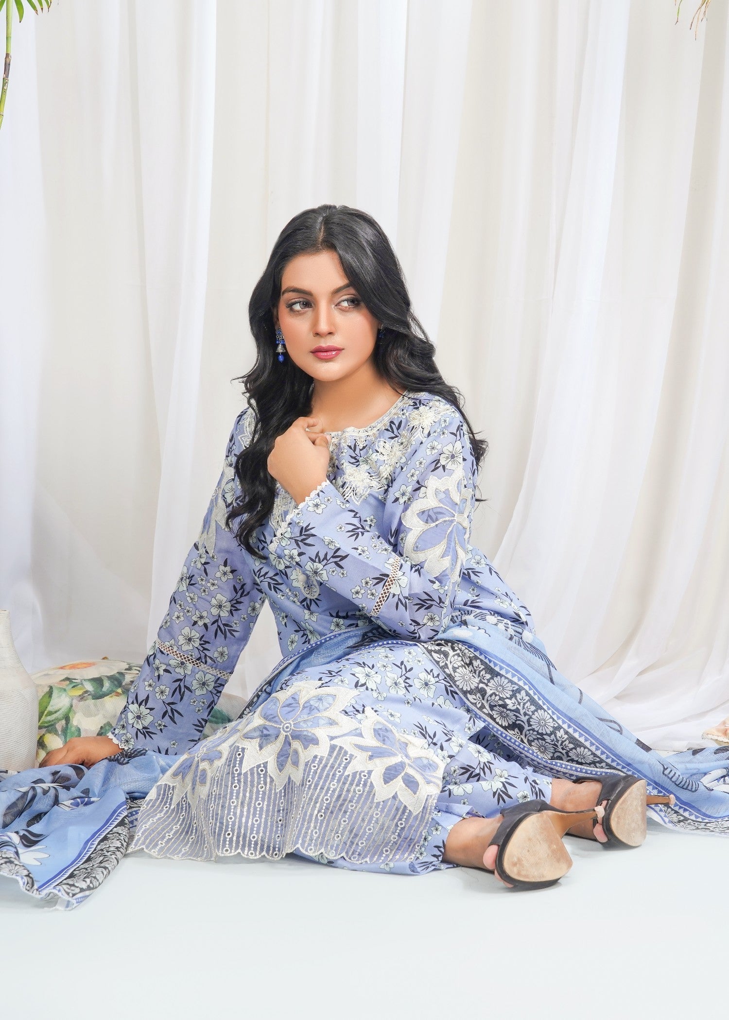 Dareechay Light Grey Print Suit FOP35 Women 3pcs