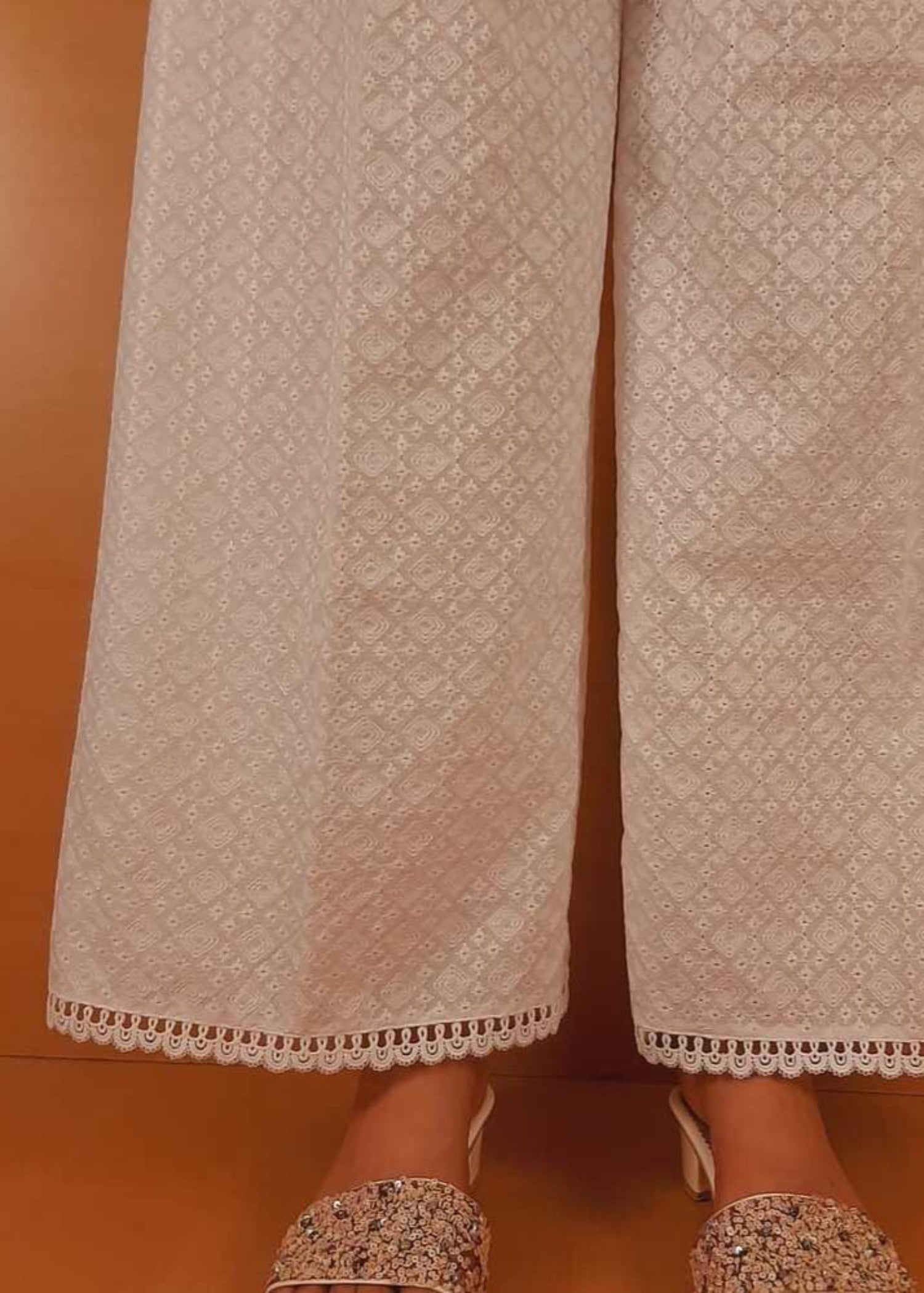 Zardi Chikankari Palazzo With Bottom Lace White ZT462 Women 1pcs