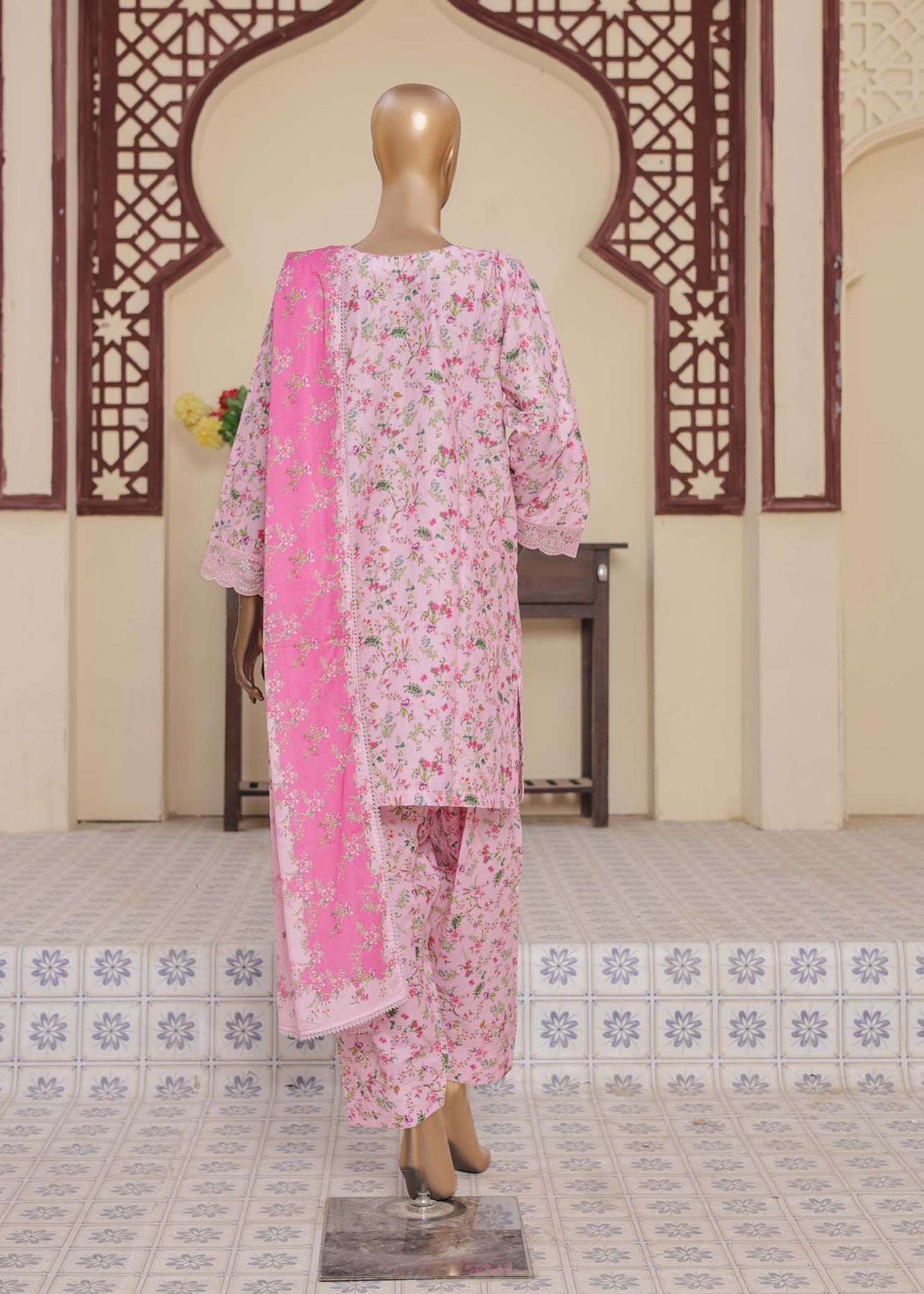 Suntex Fabrics PINK Printed Chikankari Embroidered Collection Women 3pcs