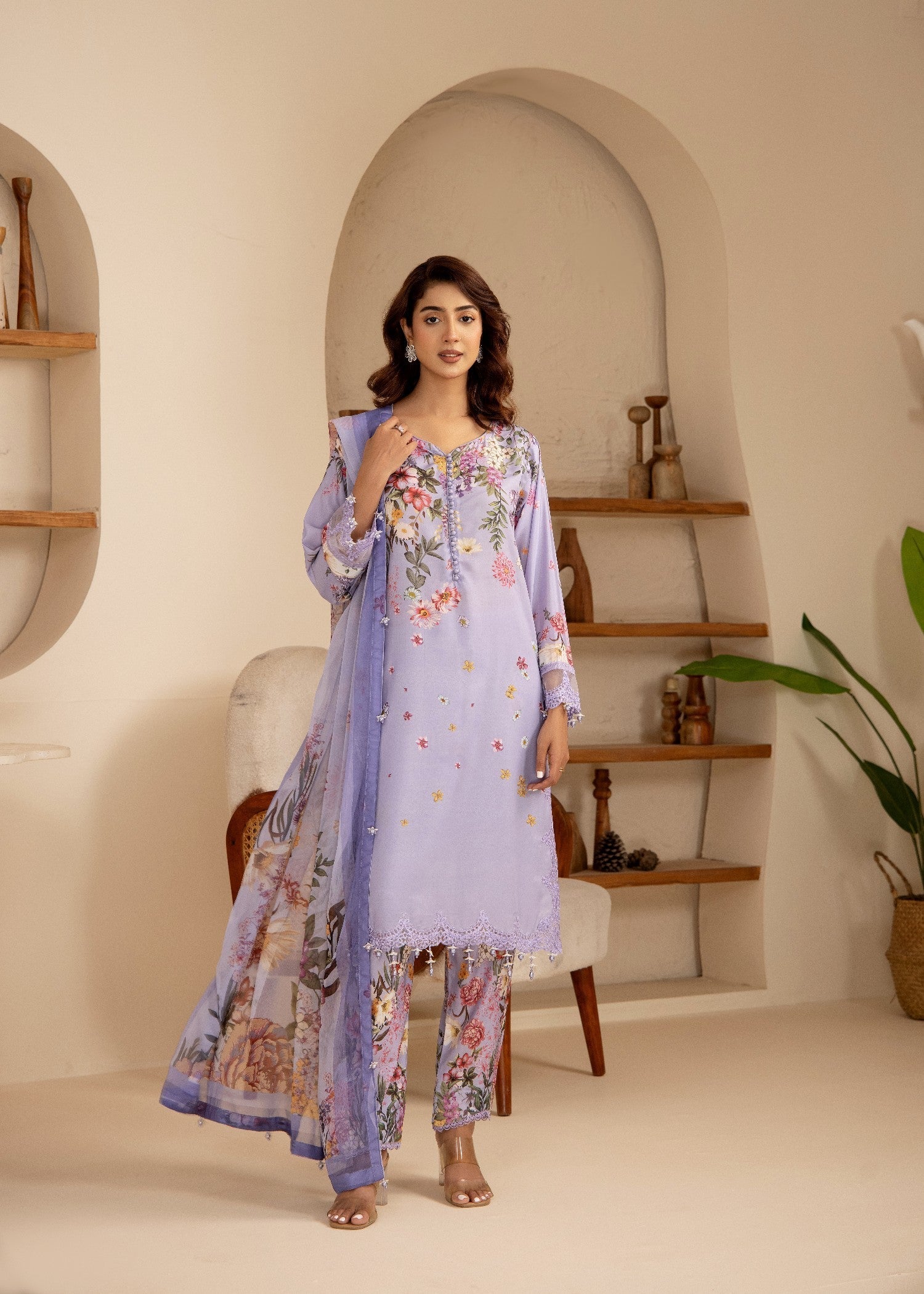 Khubsurat 4355 KH ST Lilac Printed Women 3pcs