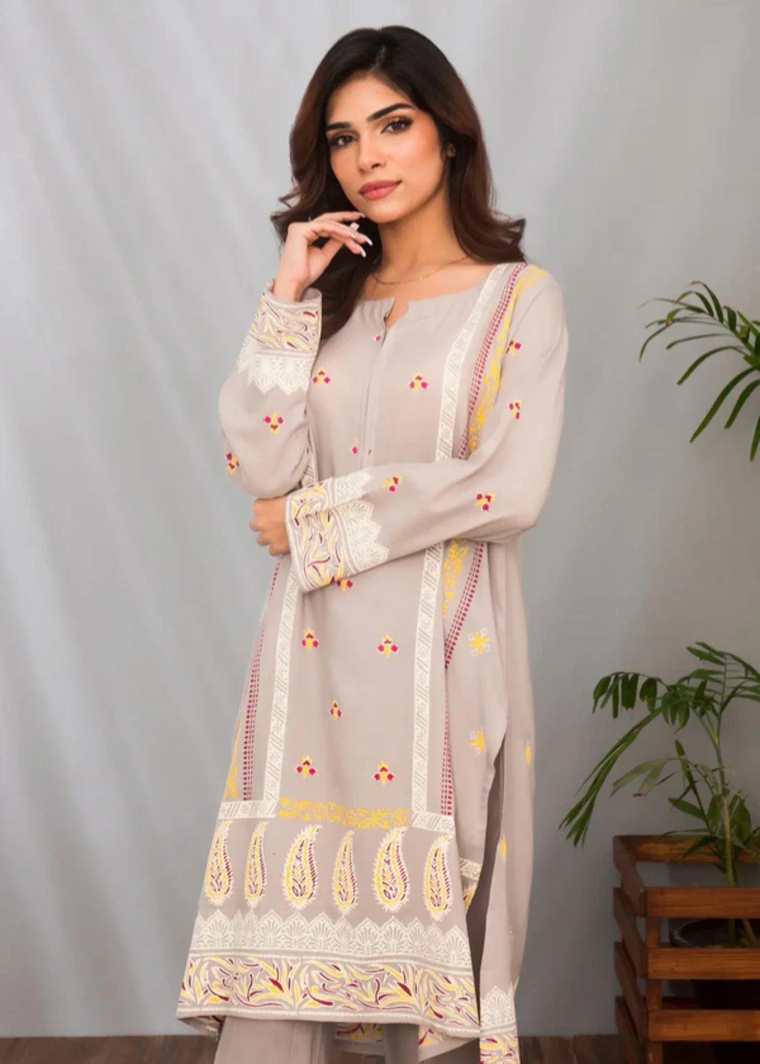 Ochre Cotton Silk Printed Suit SOLP 08 Women 2pcs