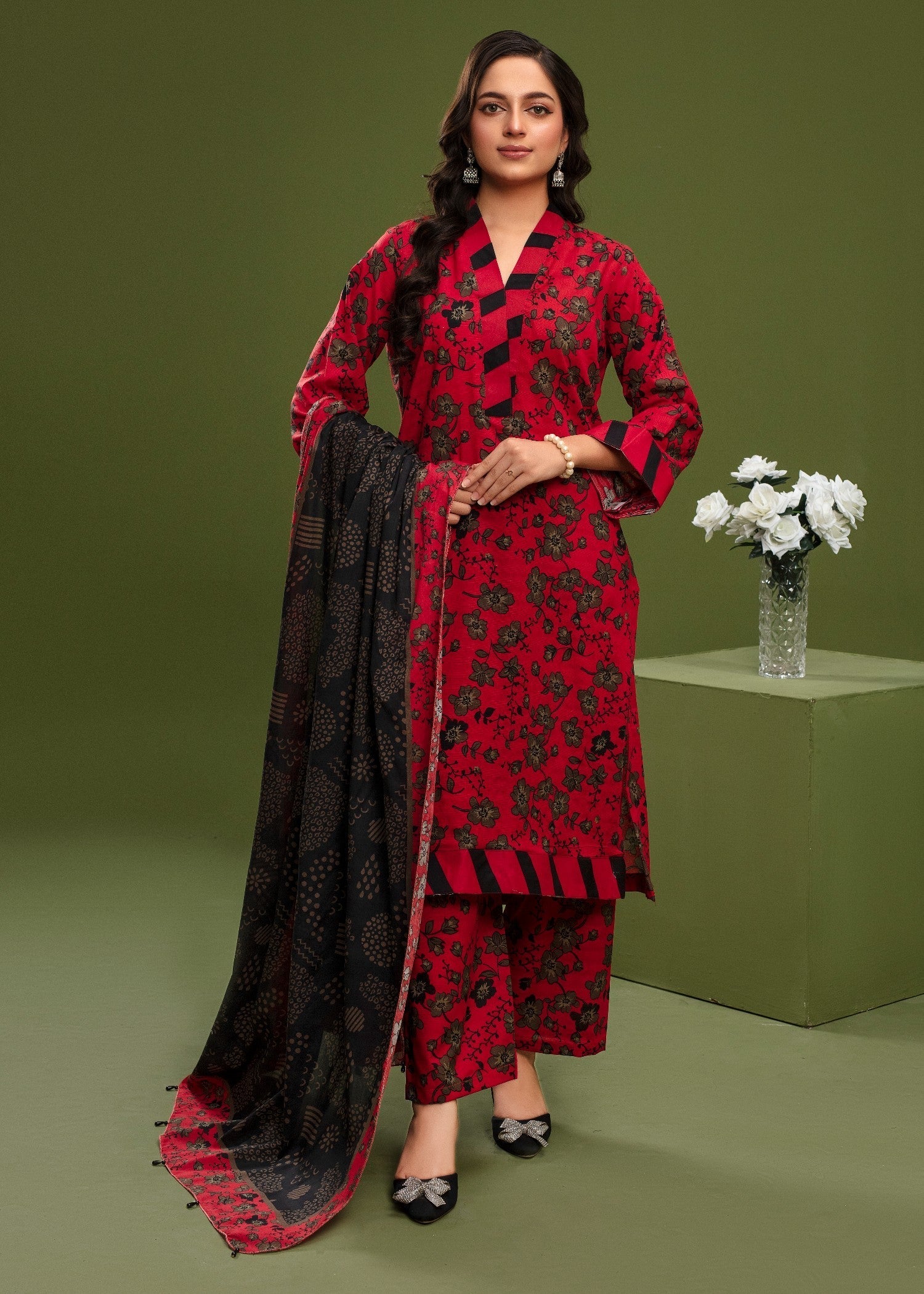 Ayeza Collection Red Kurta Set D#6 Women 3pcs