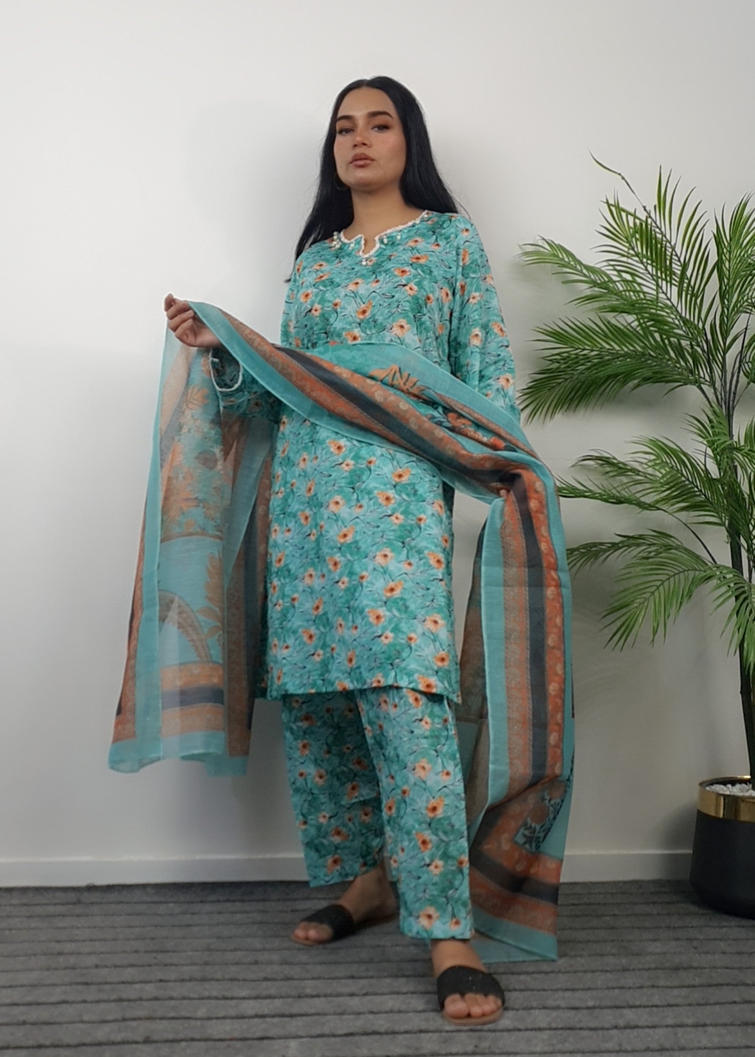 Namal Zara Ltd Summer Pret Lawn Light Cyan Floral Design Women 3pcs