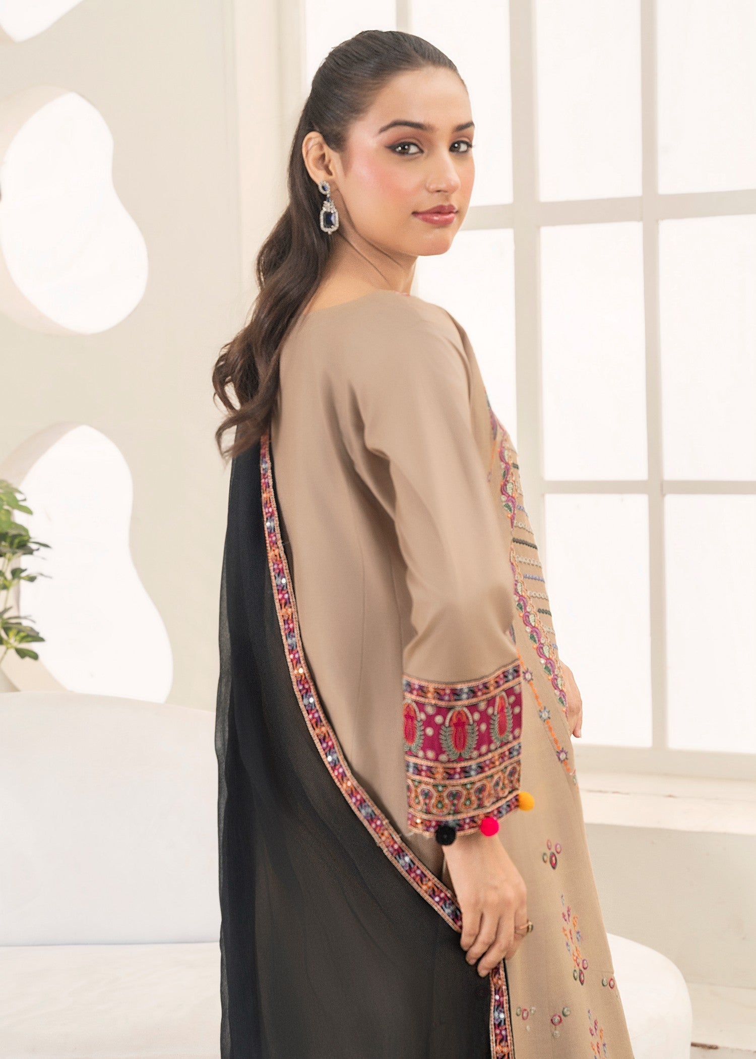 Khubsurat 4090 KH CT Almon Brown Embroidery Pishwas Cotton Women 3pcs