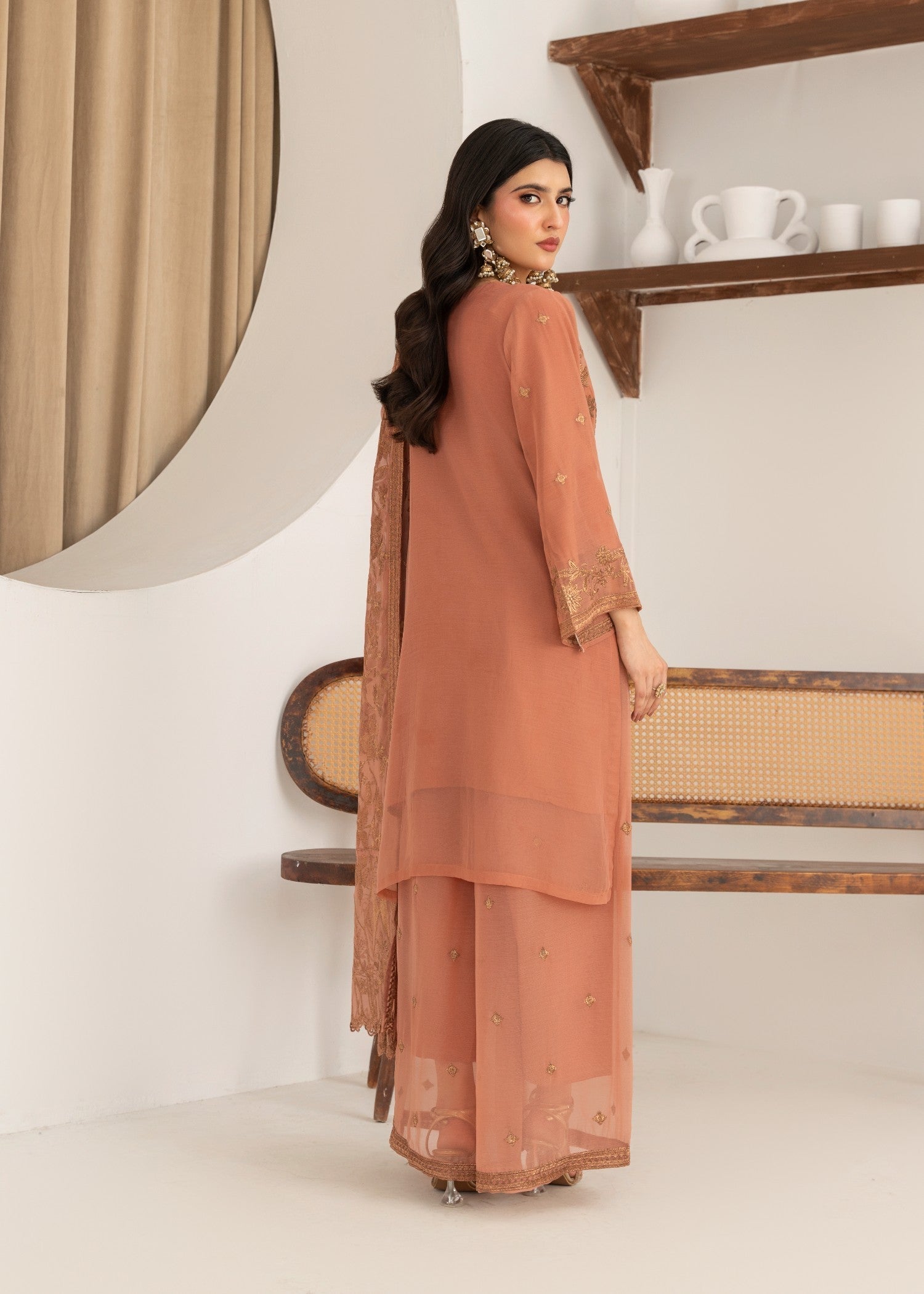 Four Season Boutique ARZOO CHIFFON PEACH PINK Women 3pcs