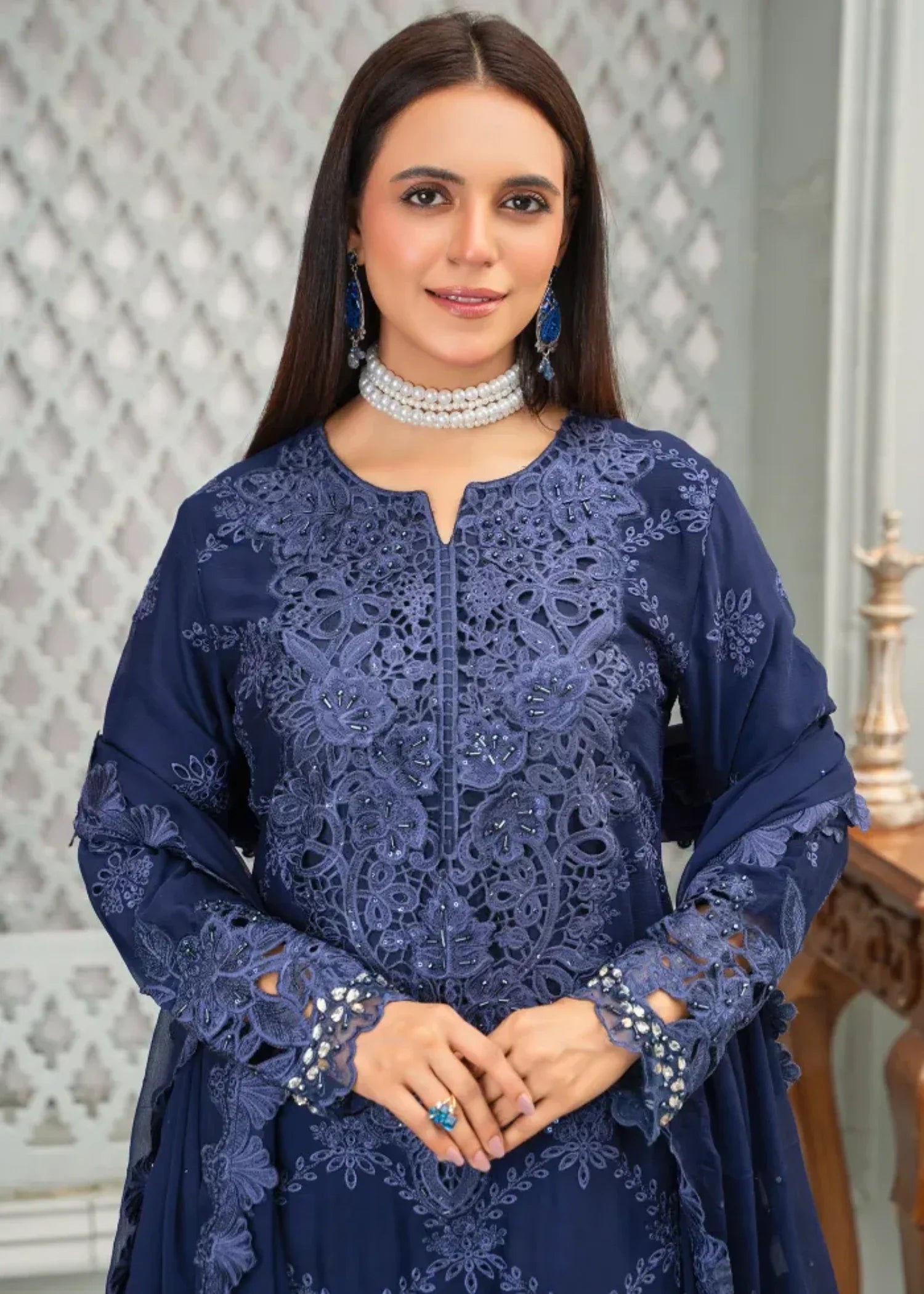 Designer Rack chiffon navy blue Women 3pcs