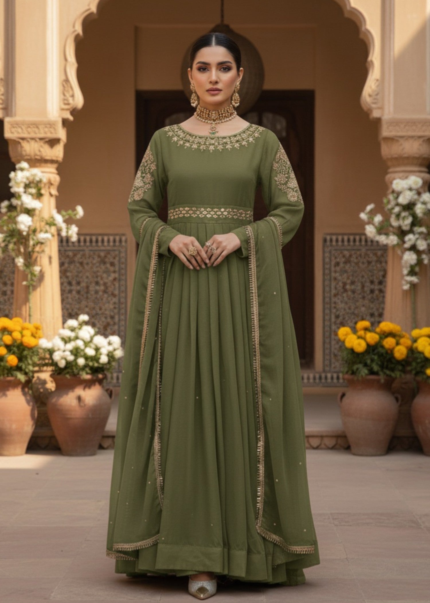 Pehnawa By Bin Akram’s Olive Bliss | Chiffon Maxi Women 3pcs