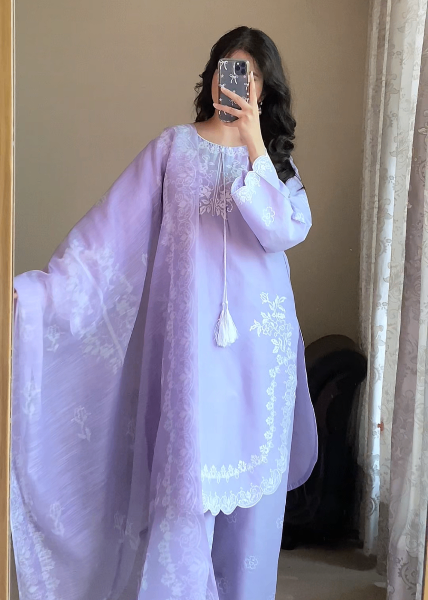 Attirepret Lavender Cotton Suit | Cross Stitch Embroidery Women 3pcs