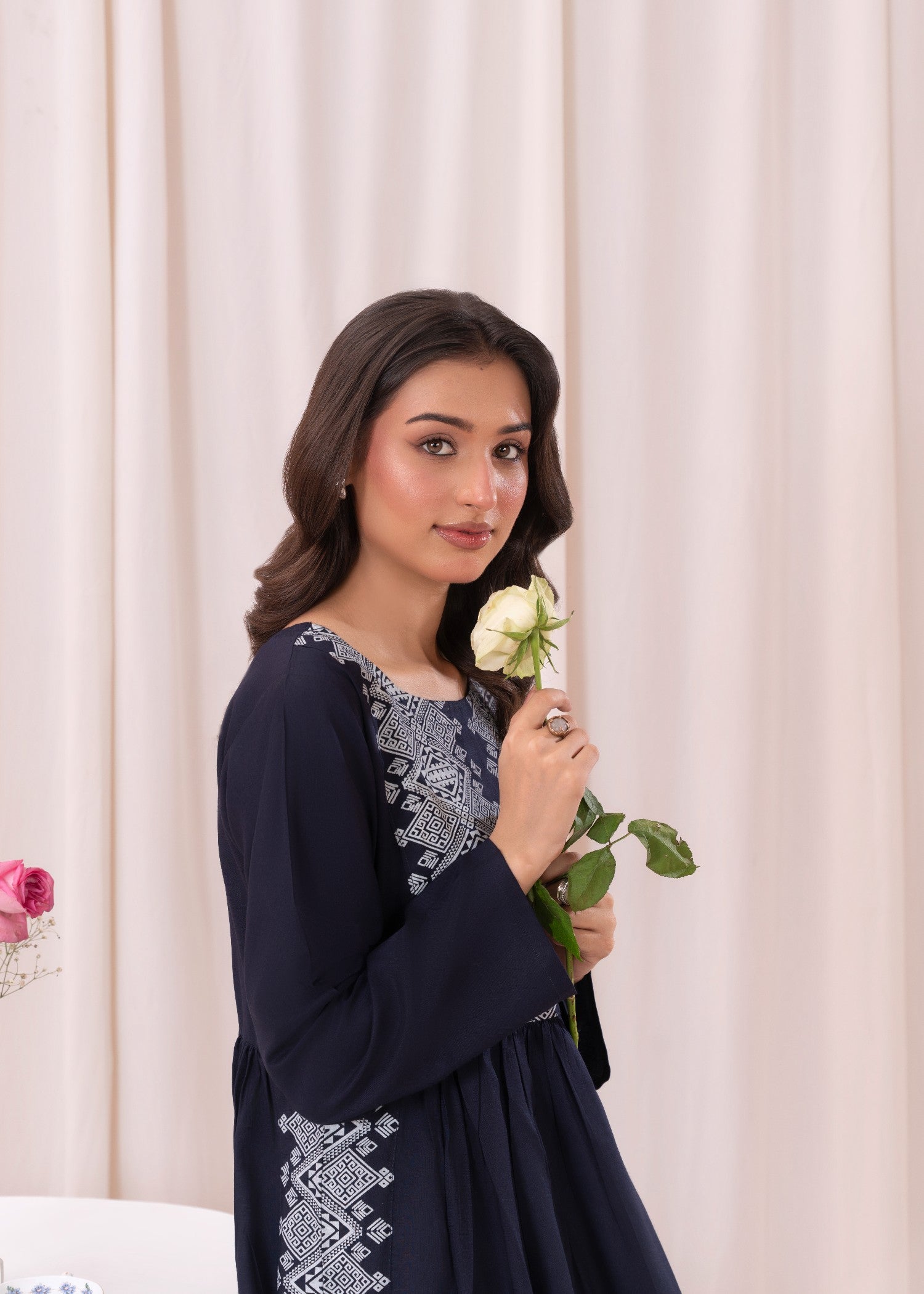 Laal Kurti Blue White printed long kurta D118 Women 1pcs