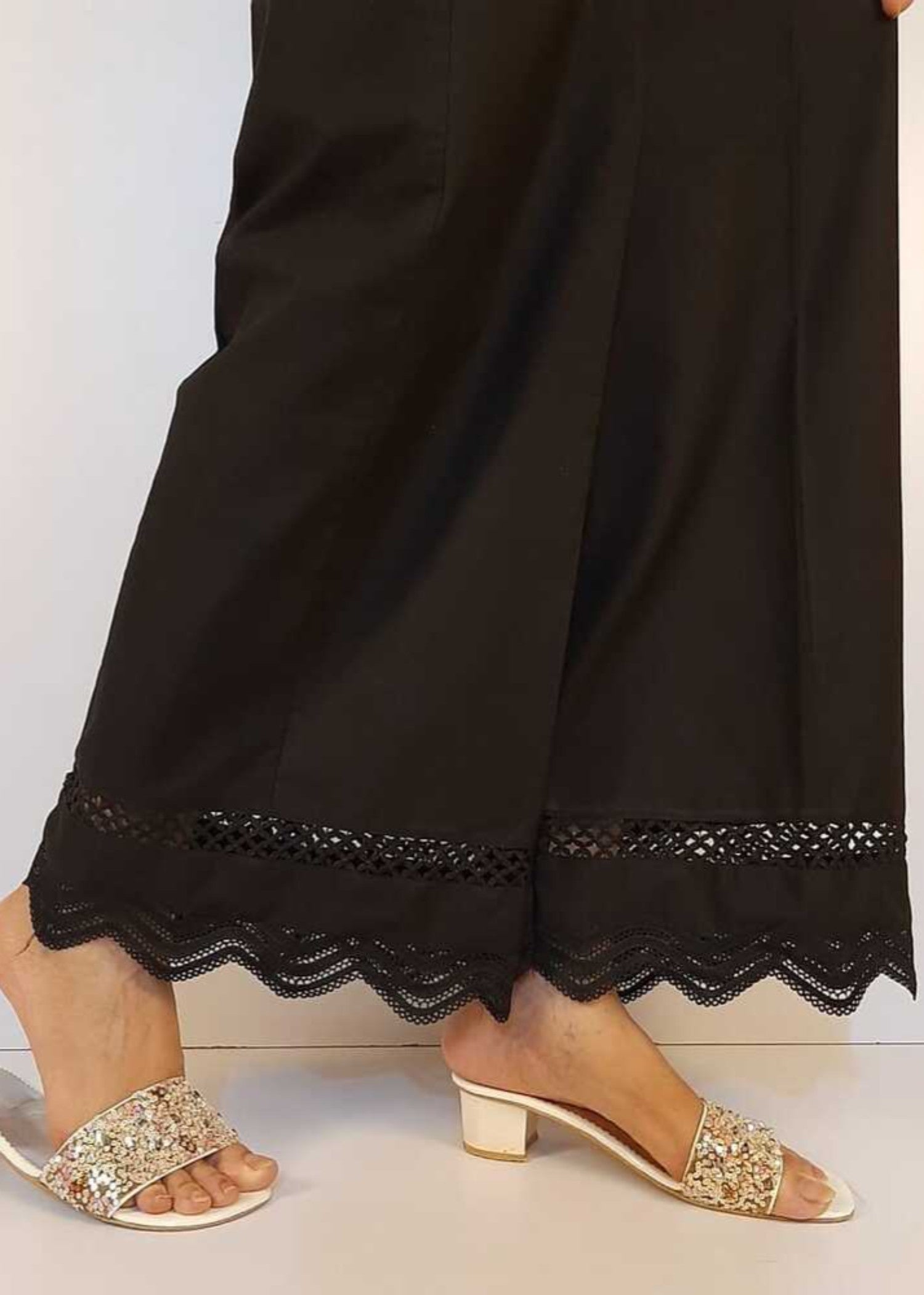 Zardi Laces Embellished Cotton Palazzo Black ZT201 Women 1pcs