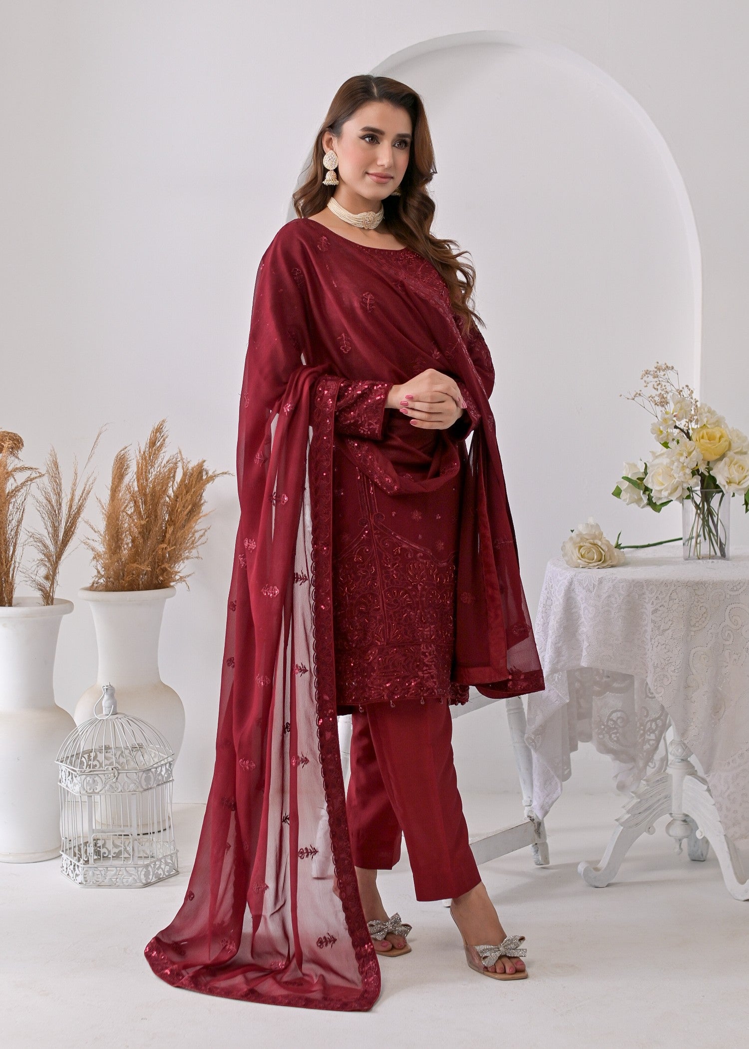 Qasim Anwer By Chandni Bridals LYDIA (MAROON) Women 3pcs